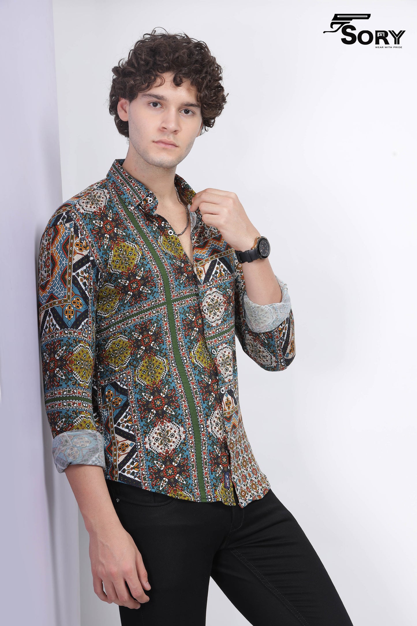 Printed Spread Collar Indian Slim Casual Shirt