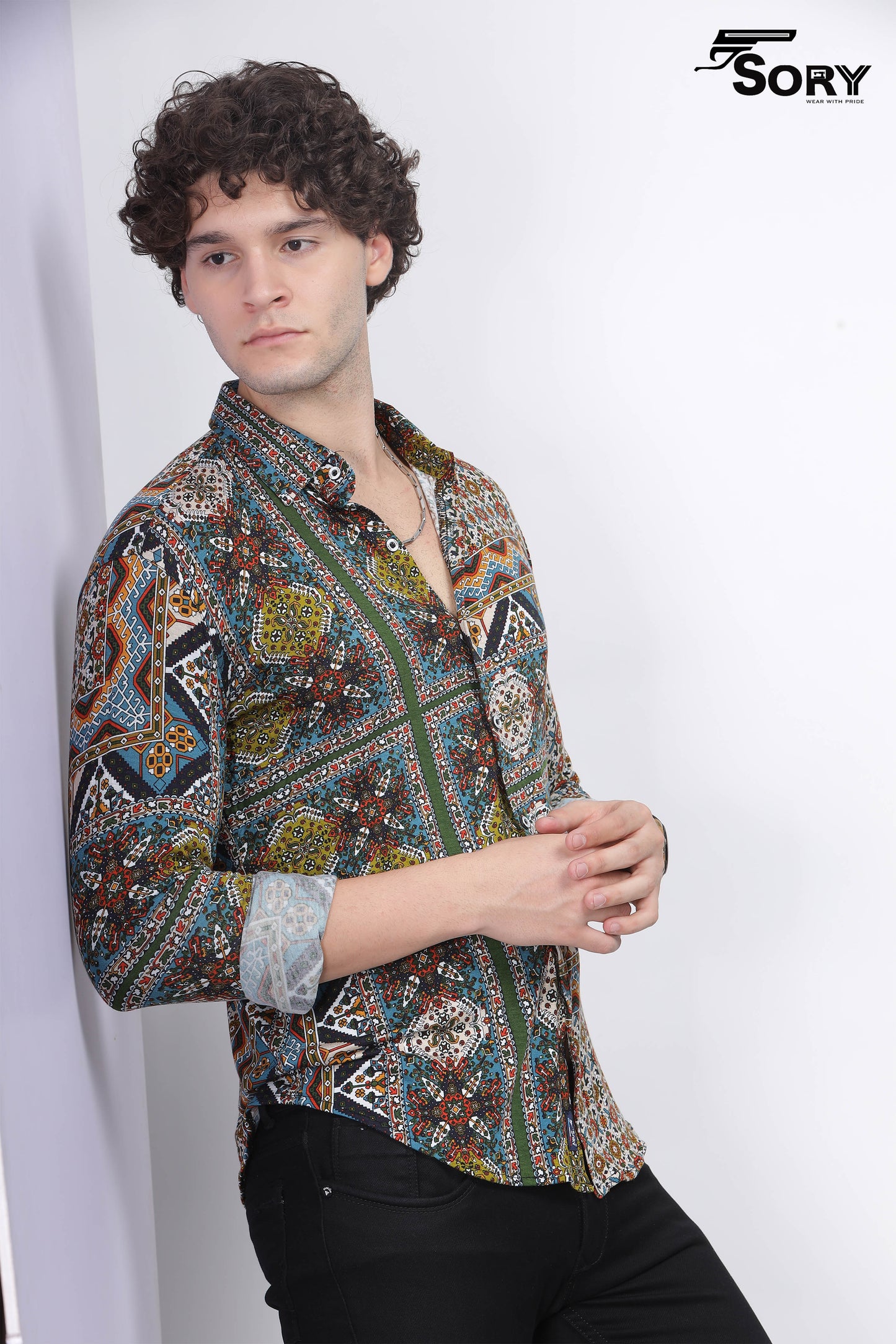 Printed Spread Collar Indian Slim Casual Shirt
