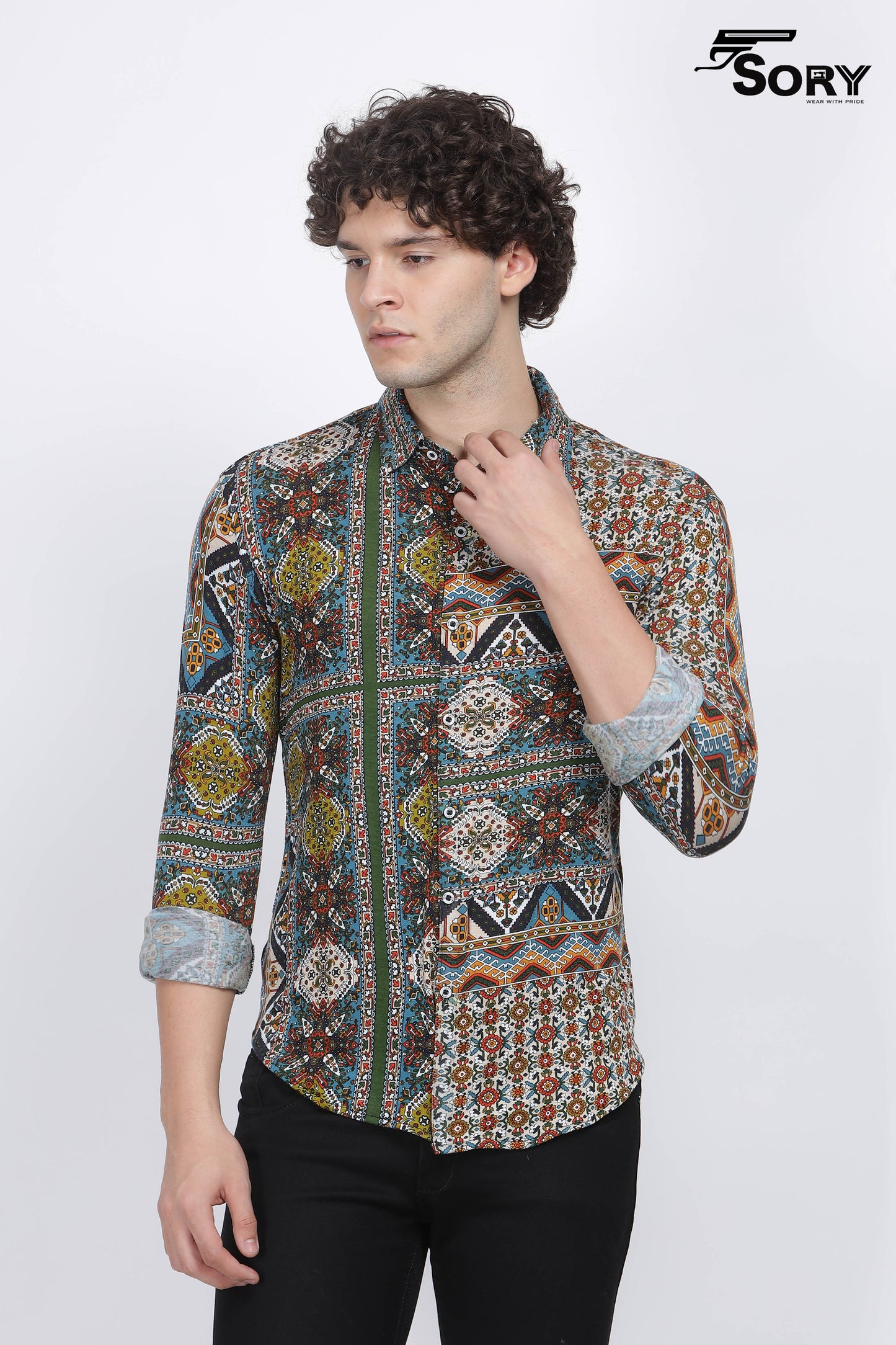Printed Spread Collar Indian Slim Casual Shirt