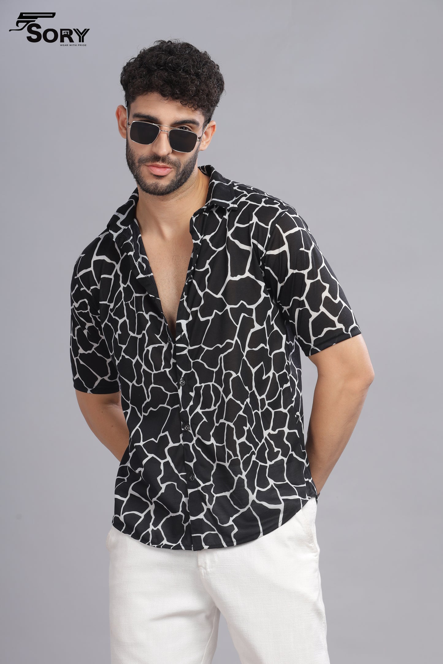 black and white print body cooling shirt sory