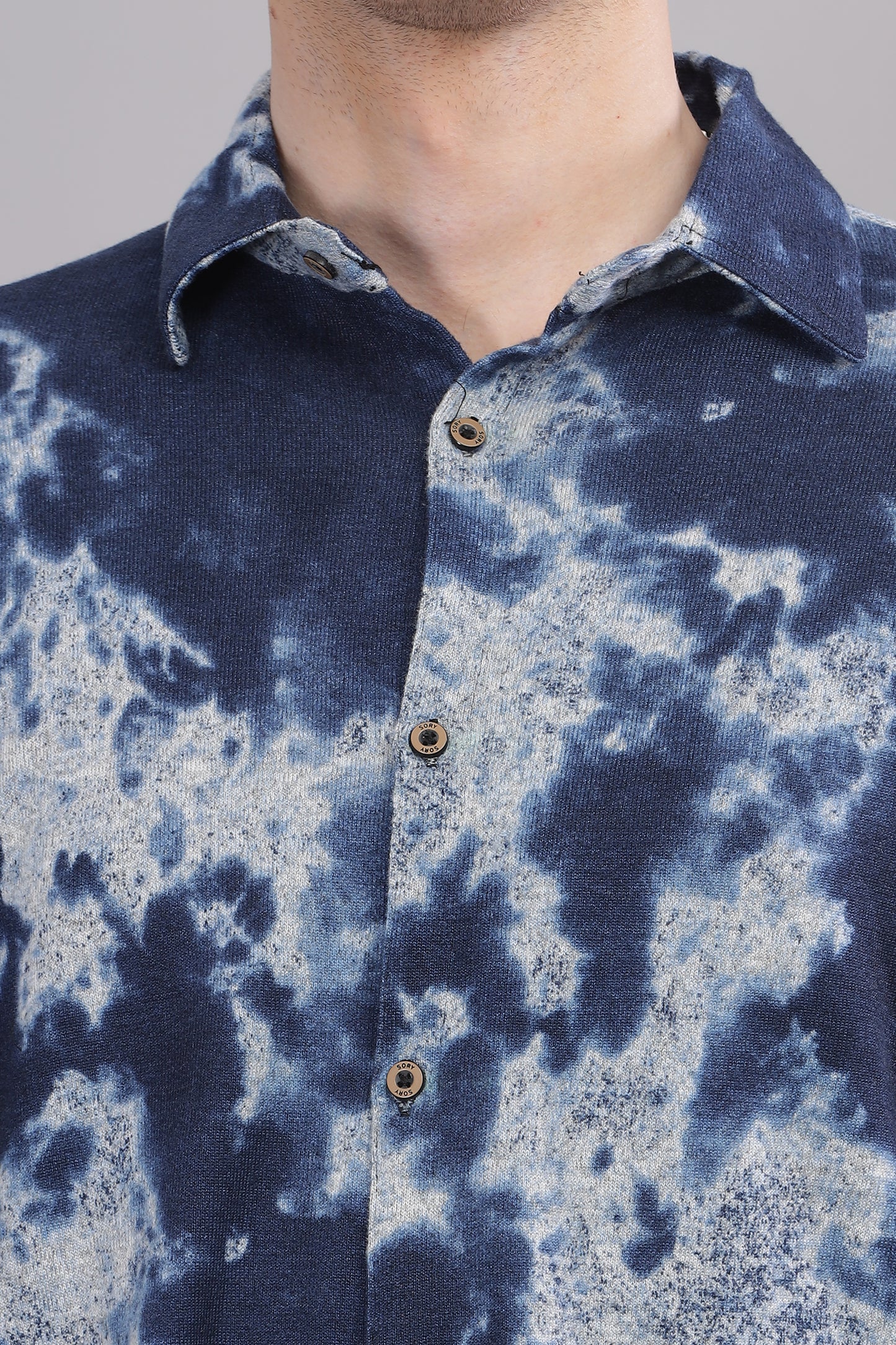 Navy Blue Tropical Printed Spread Collar Indian Slim Casual Shirt