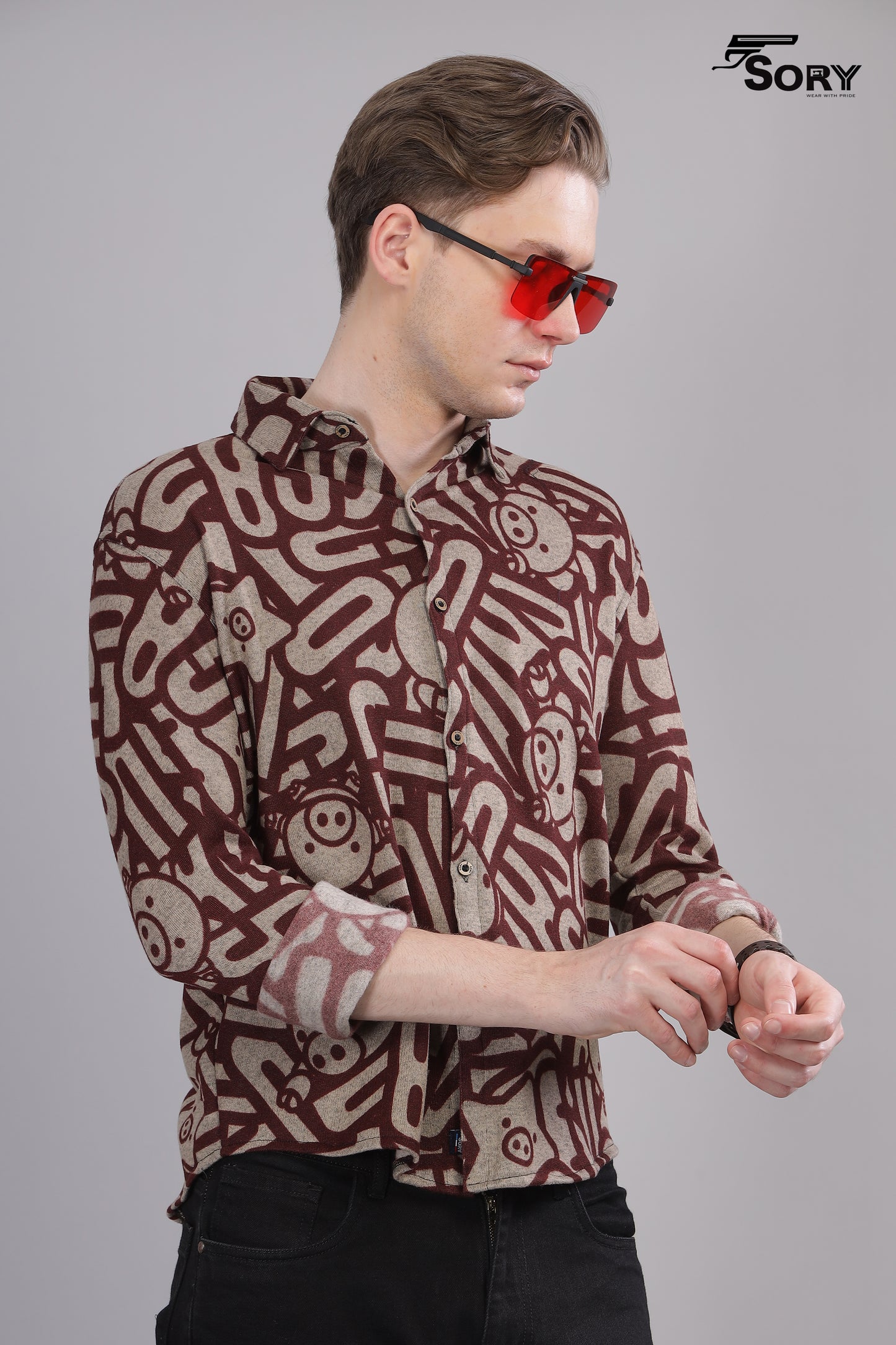 Viscose Shirt Slim Fit brown Patterend Men Shirt By
