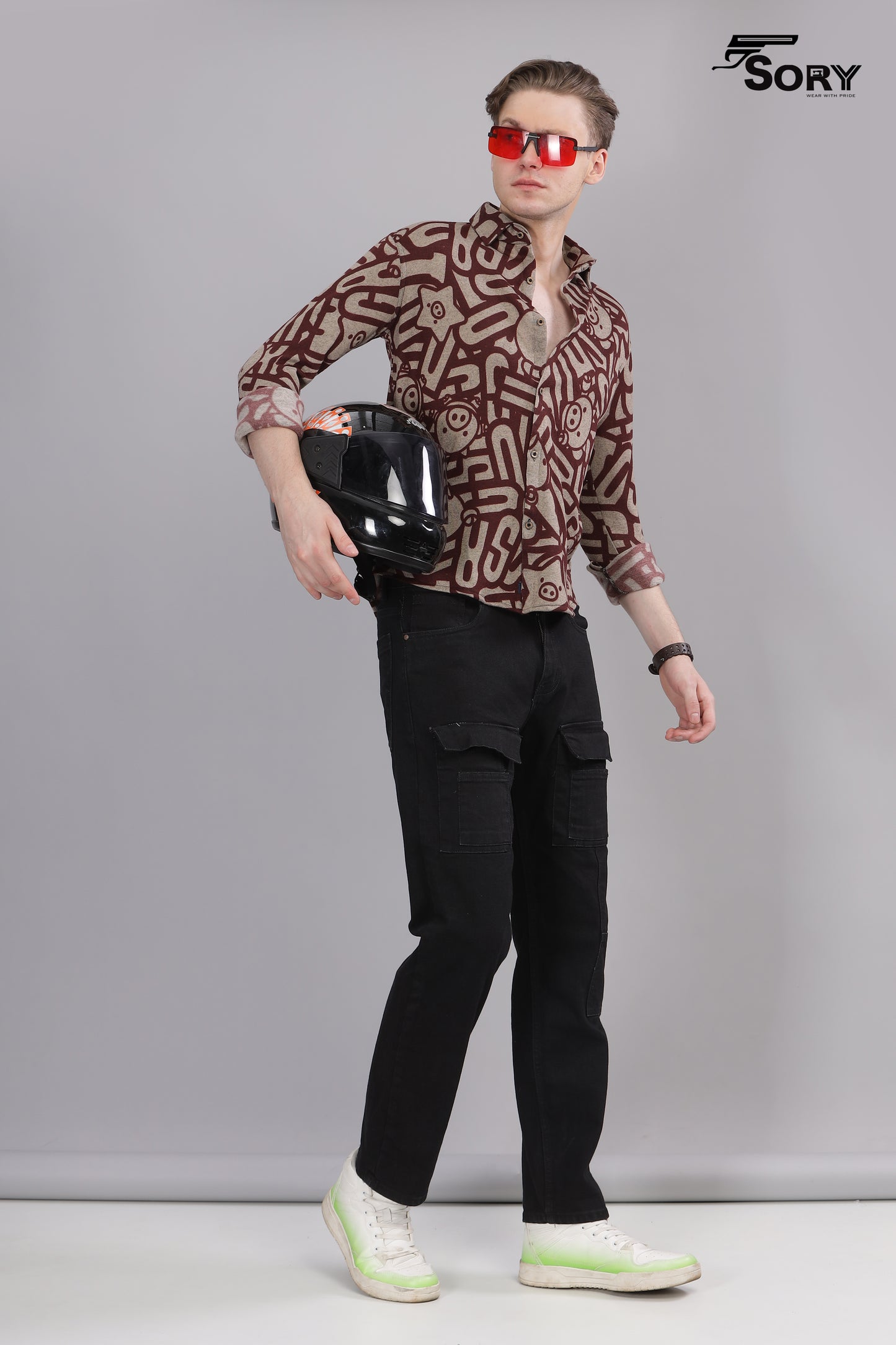 Viscose Shirt Slim Fit brown Patterend Men Shirt By