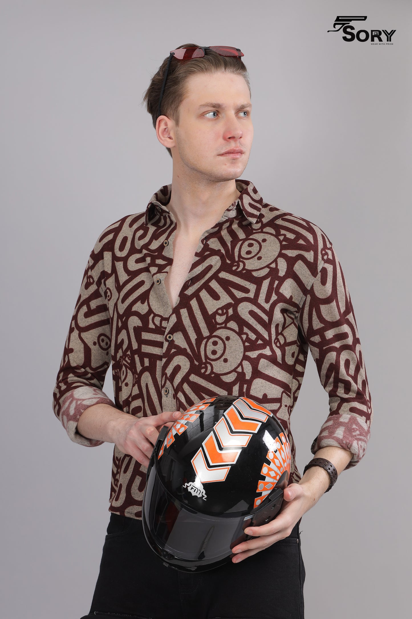 Viscose Shirt Slim Fit brown Patterend Men Shirt By