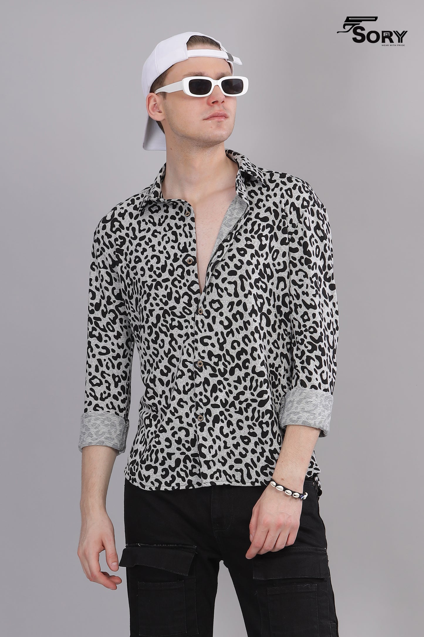 grey and black cheetah print full shirt