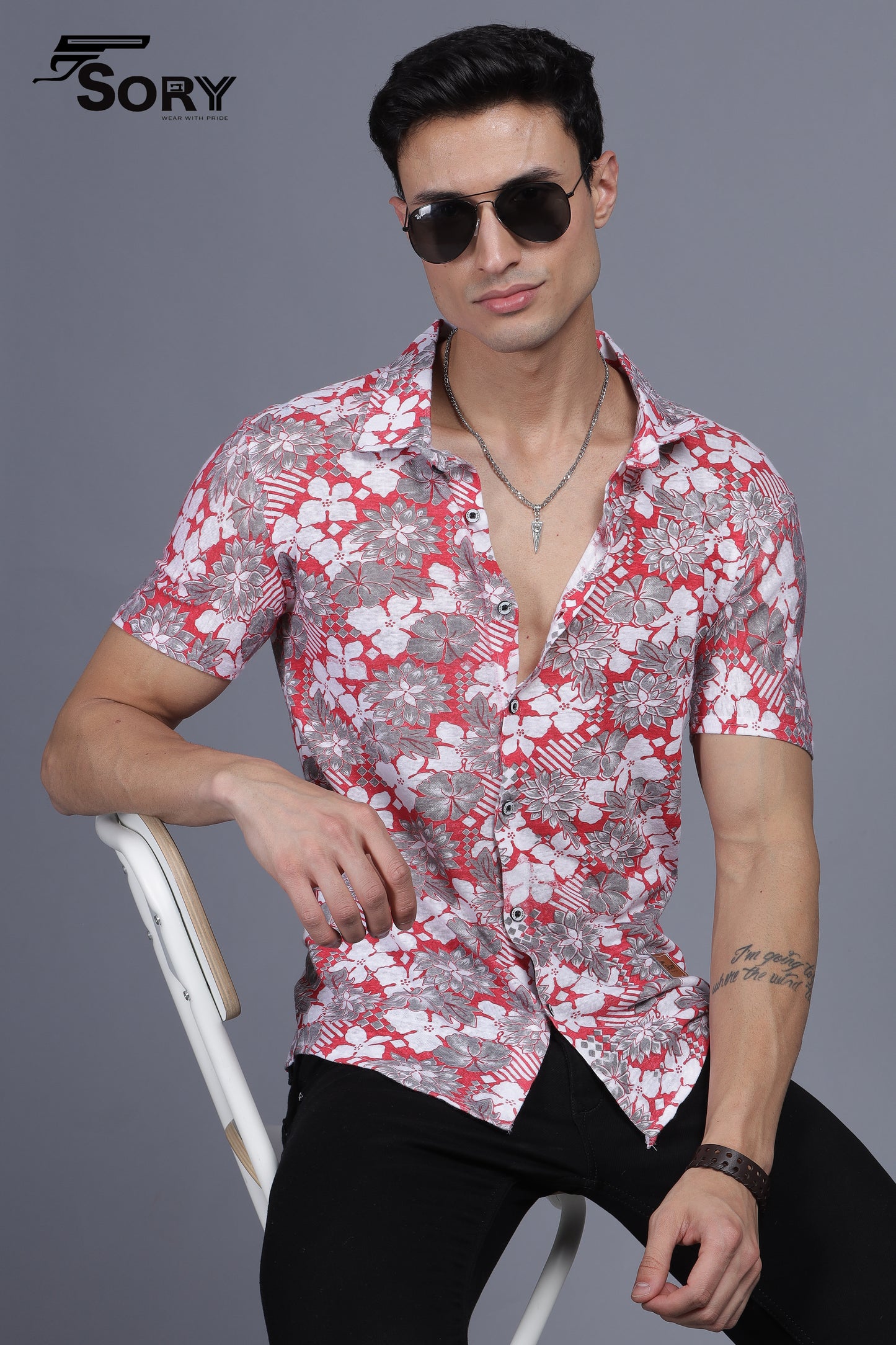 FLOWER PRINT HALF SHIRT