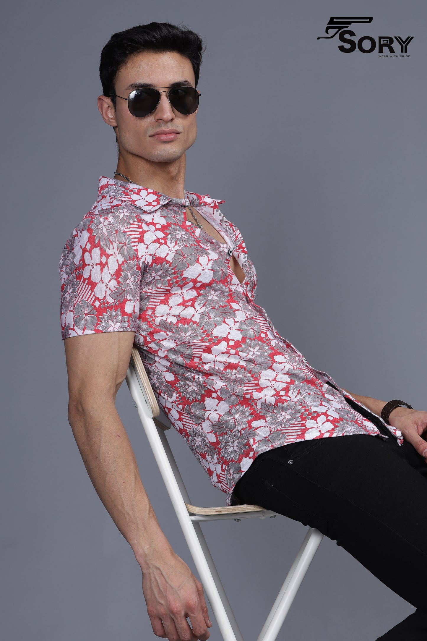 FLOWER PRINT HALF SHIRT