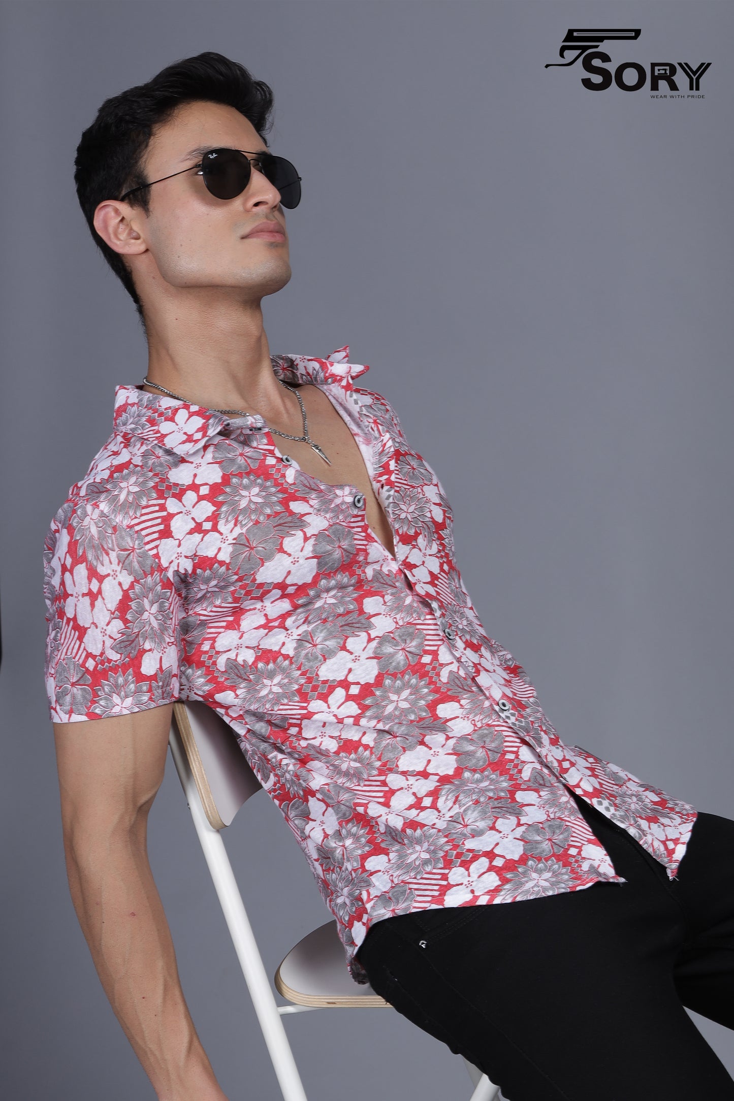 FLOWER PRINT HALF SHIRT