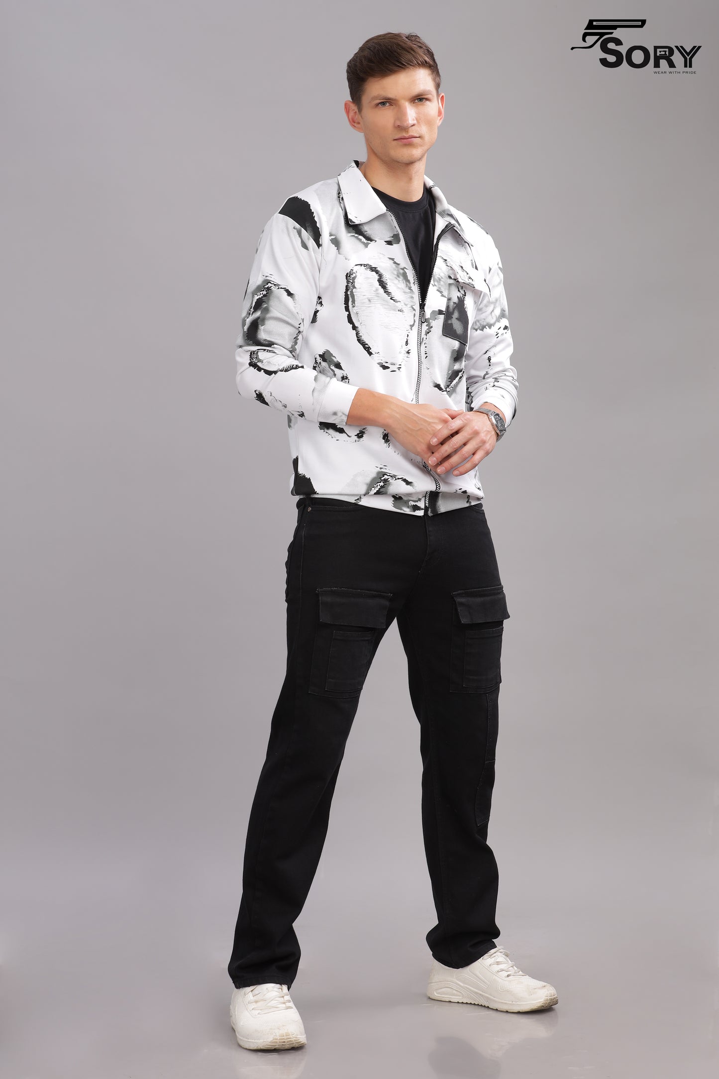 white print jacket