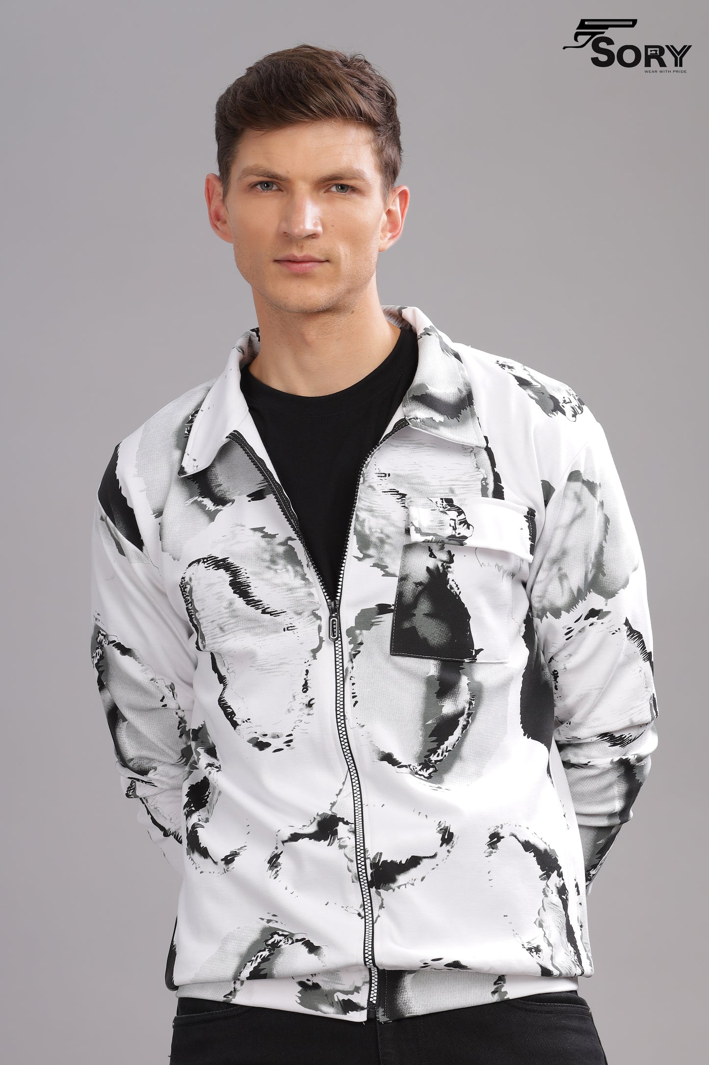white print jacket