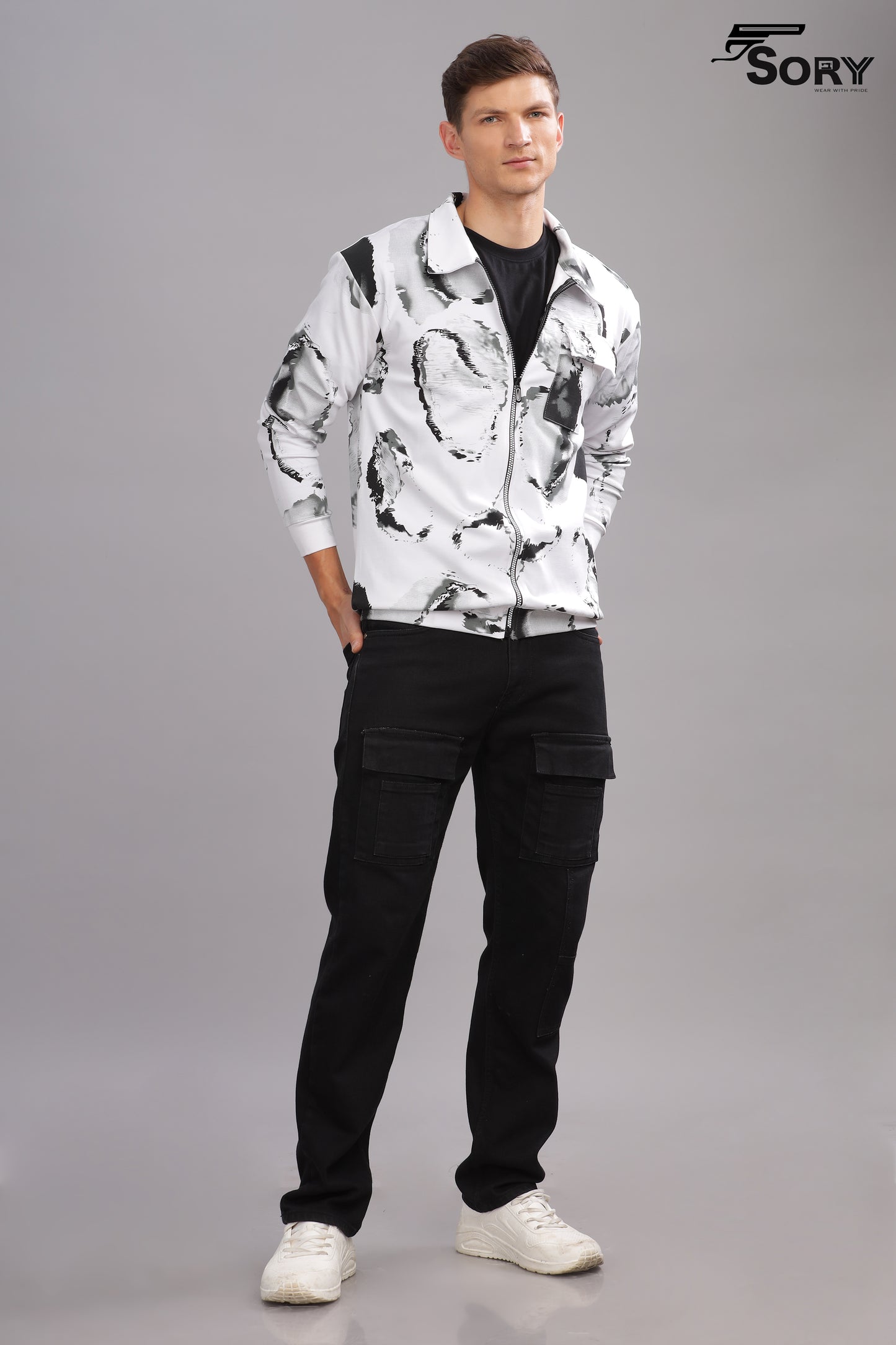 white print jacket