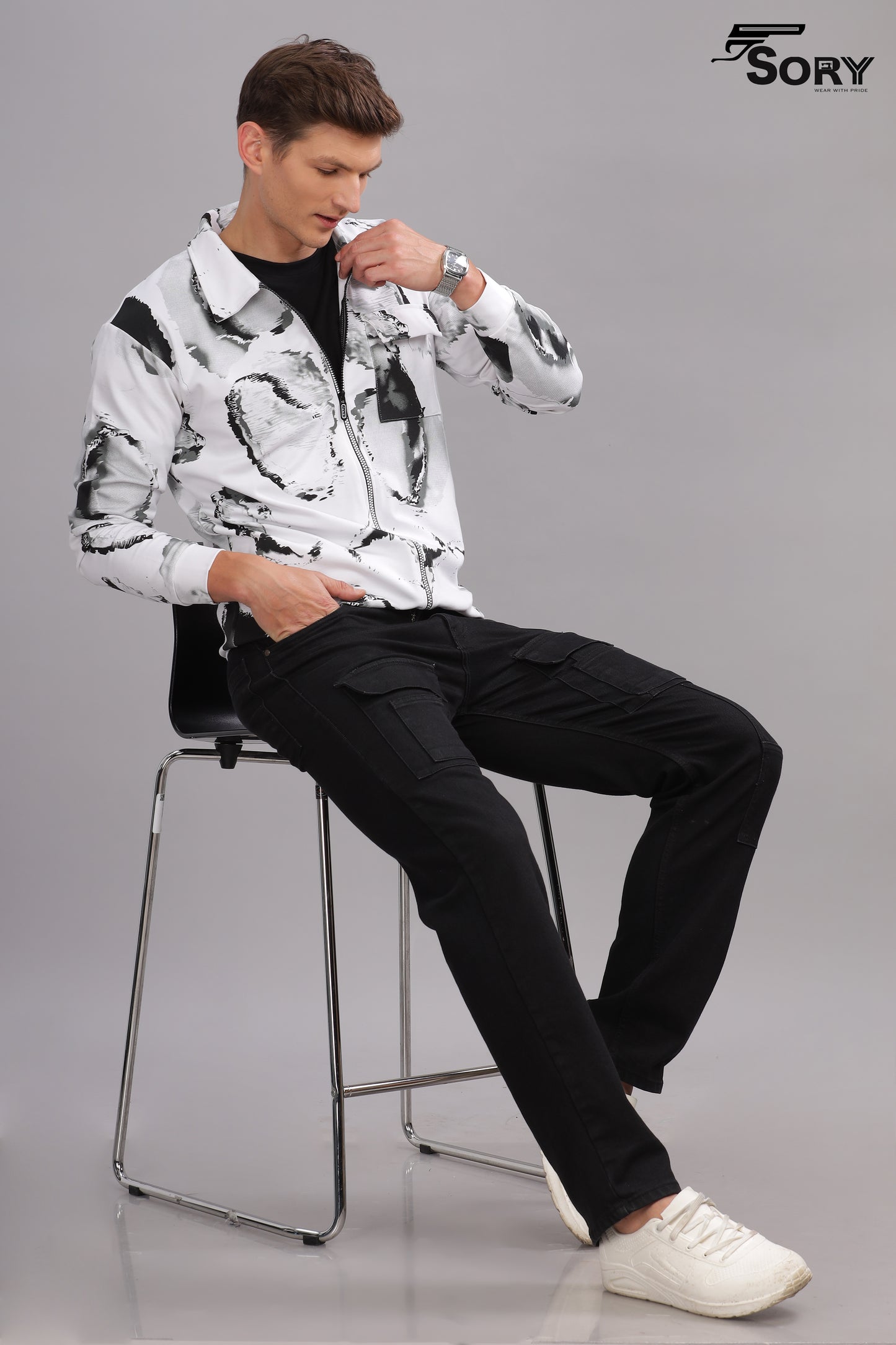 white print jacket