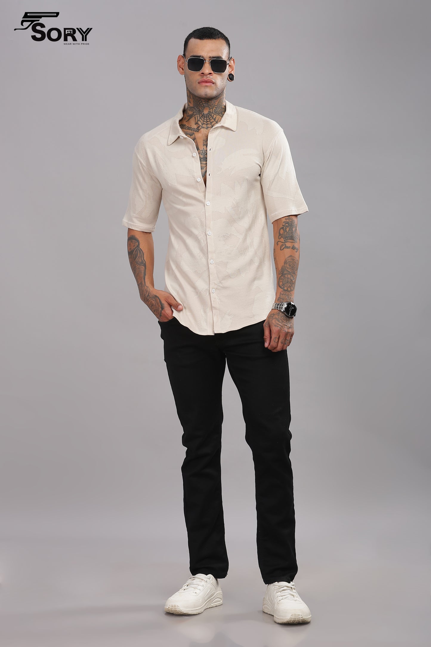 Burn out print cream body cooling shirt