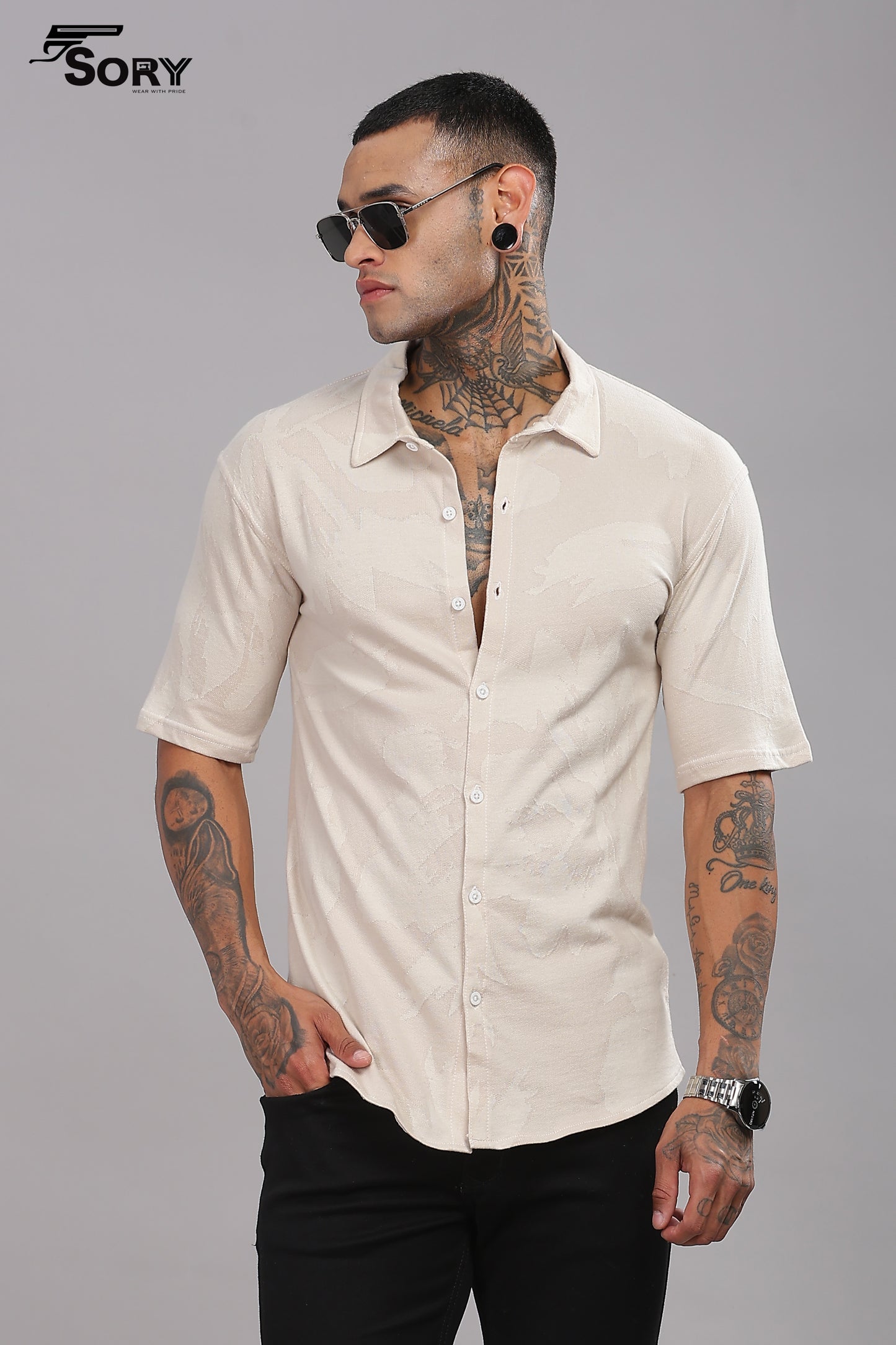 Burn out print cream body cooling shirt