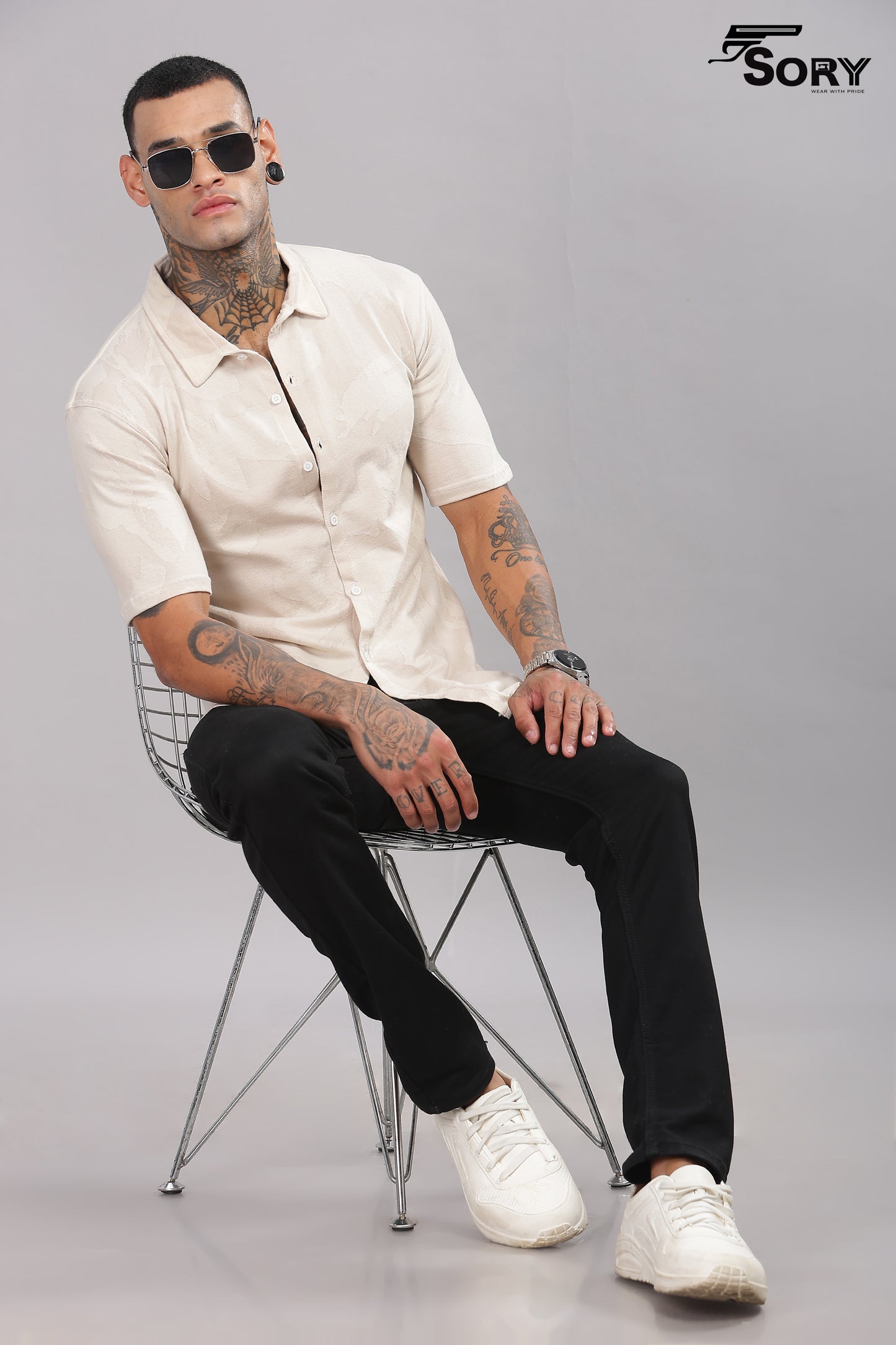 Burn out print cream body cooling shirt