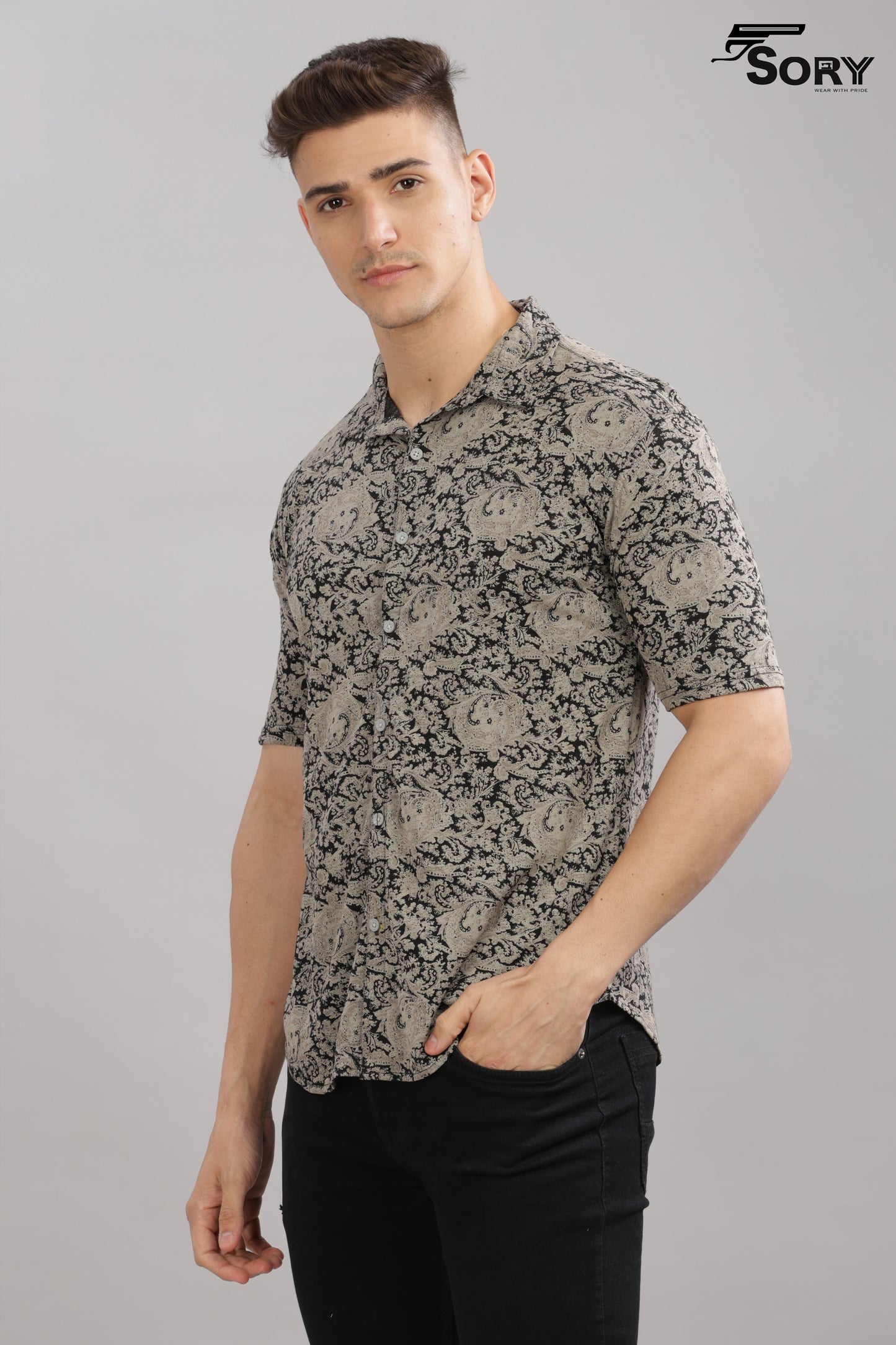 black and grey print body cooling shirts