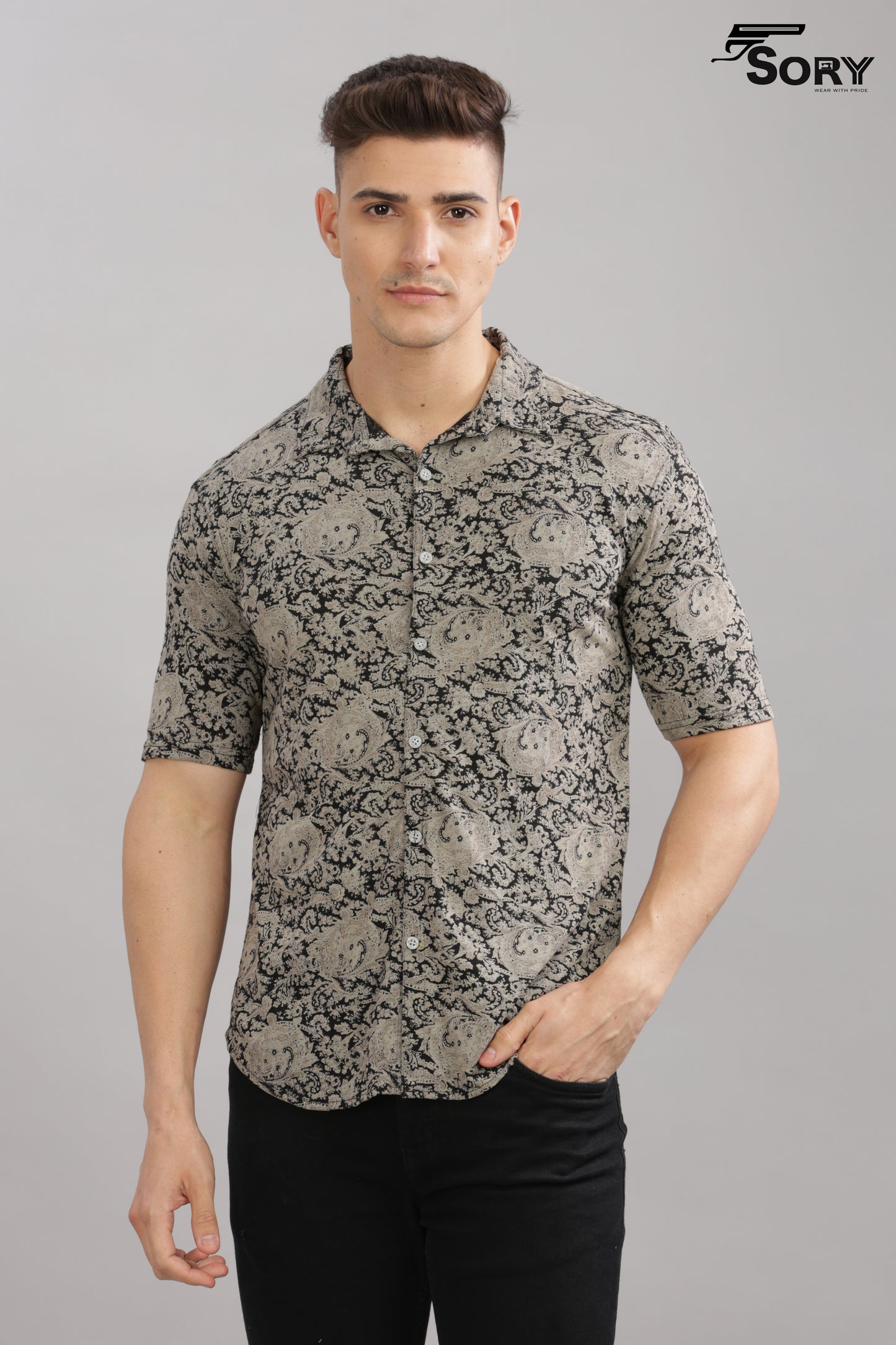 black and grey print body cooling shirts