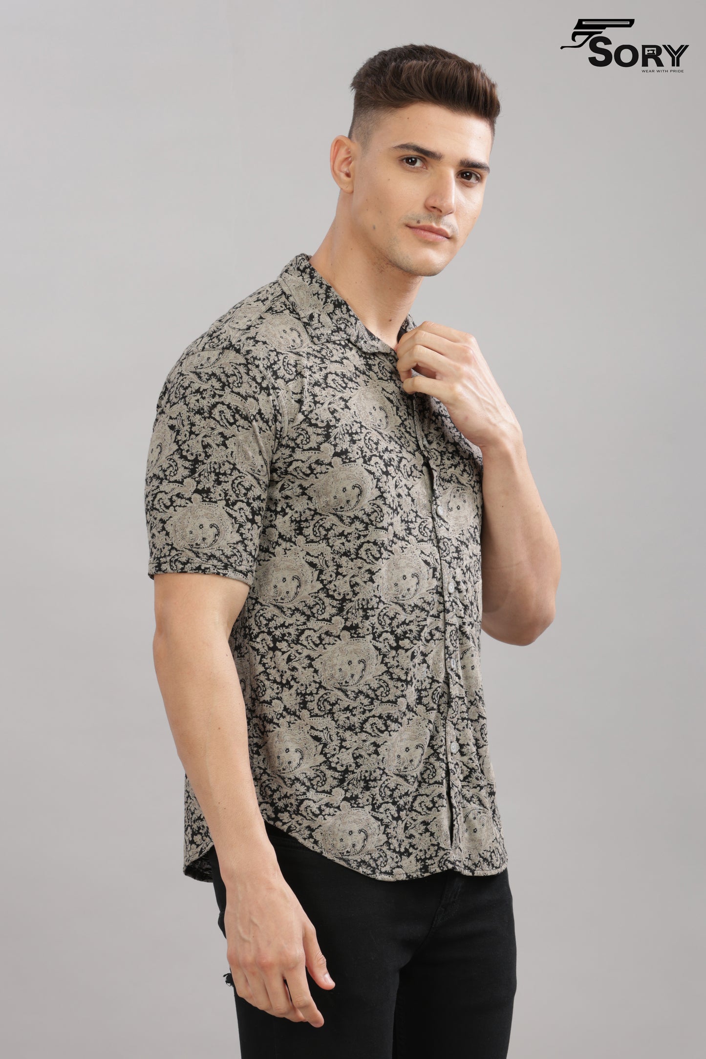 black and grey print body cooling shirts