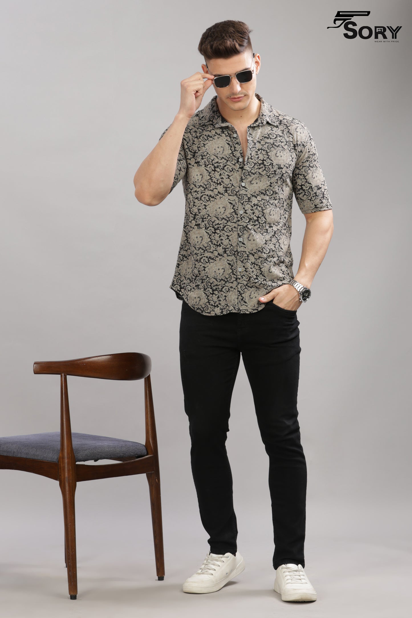 black and grey print body cooling shirts
