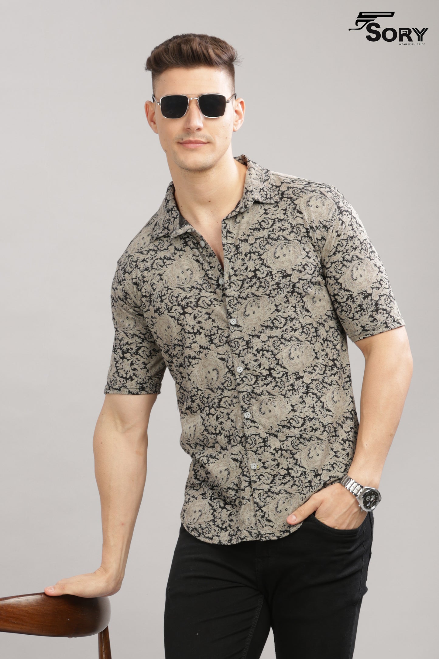black and grey print body cooling shirts