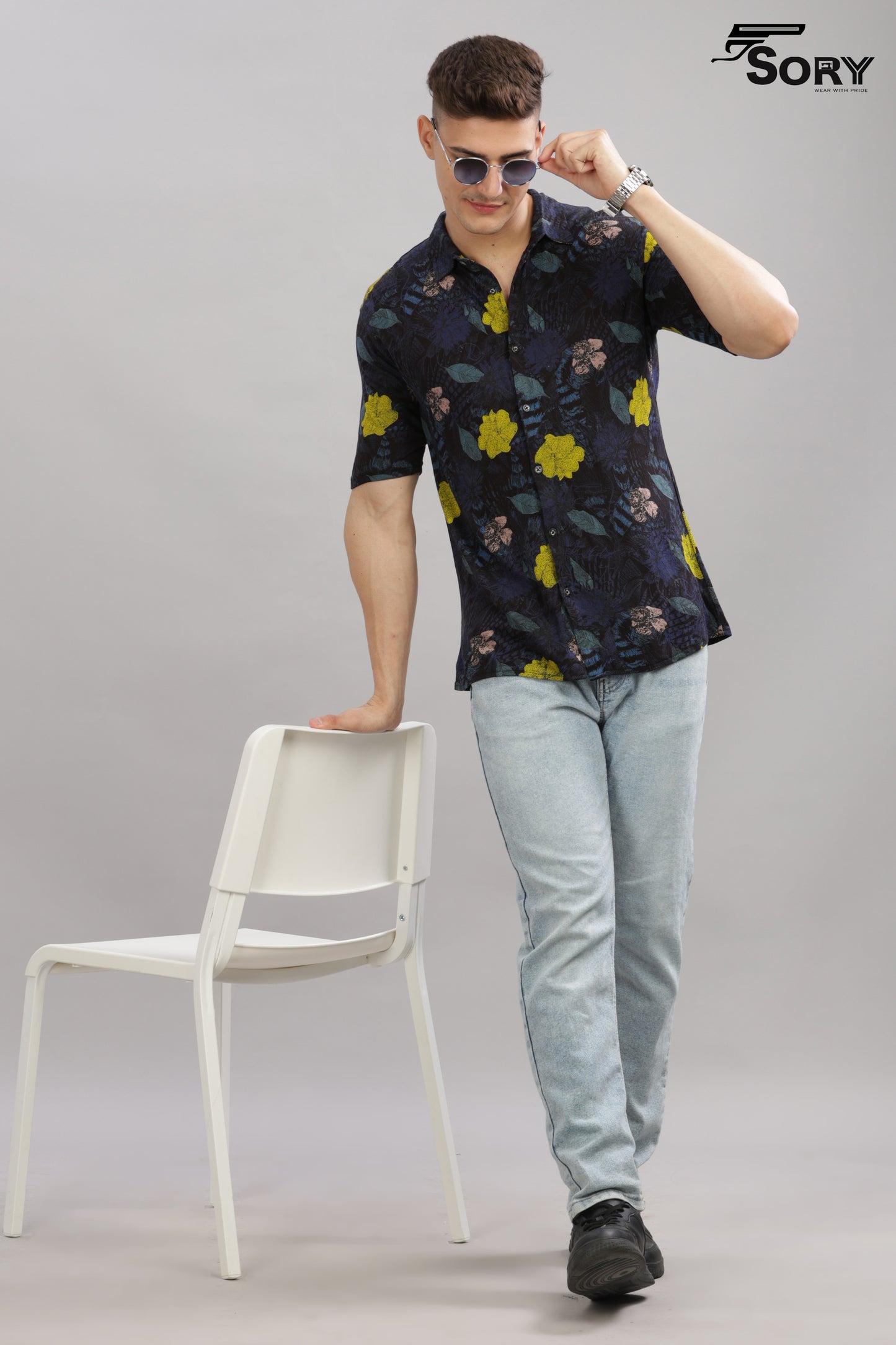 black flower print body cooling shirt
