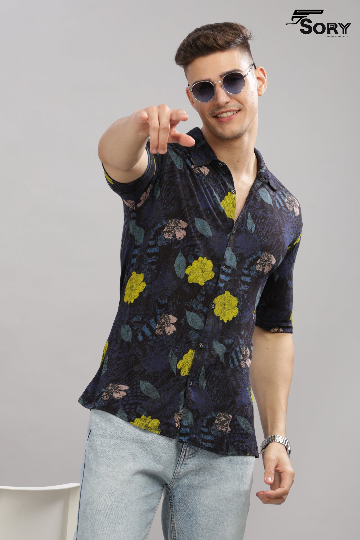 black flower print body cooling shirt