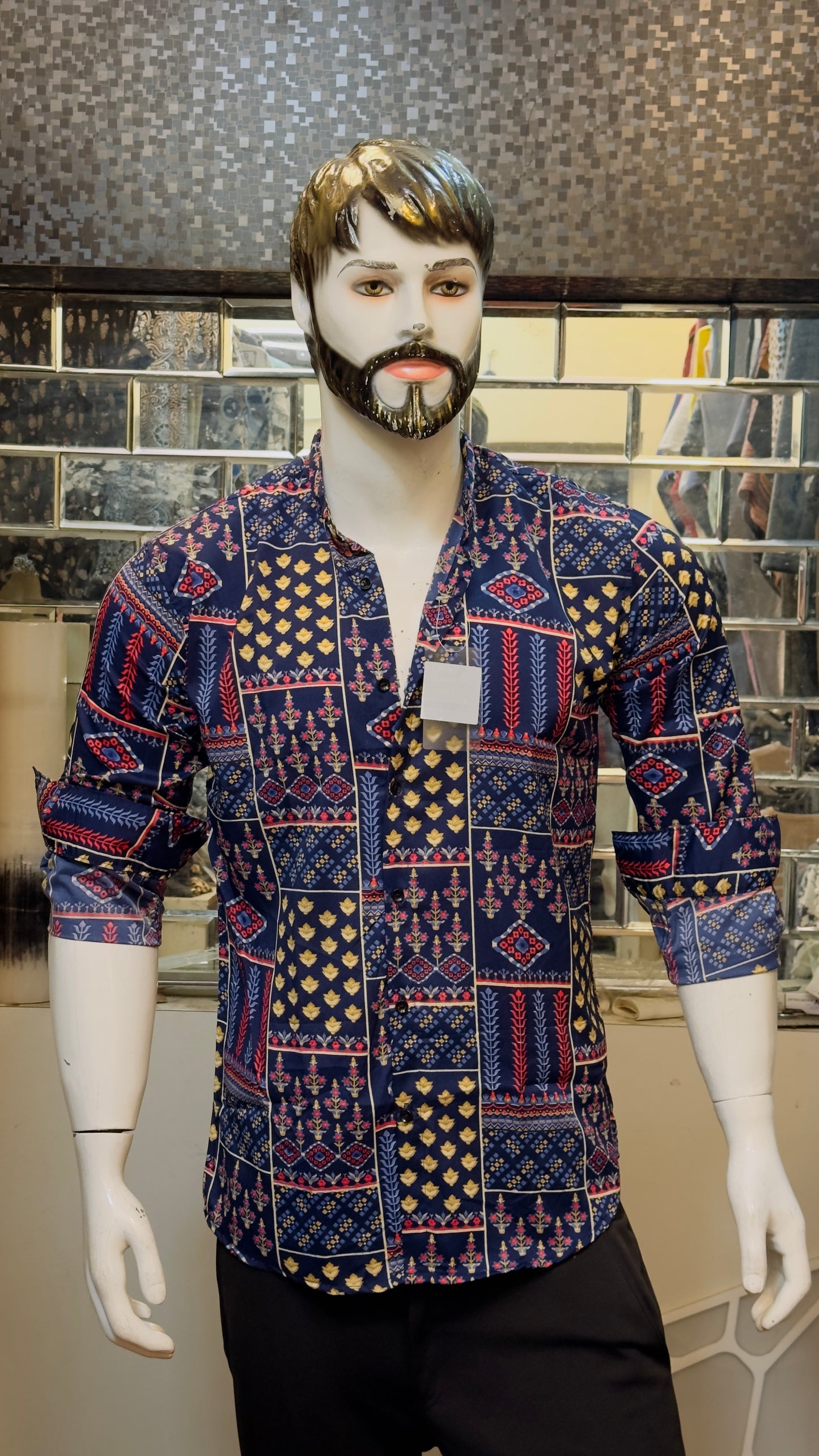FULL BLUE SHIRT WITH CHINES COLLAR SLIM FIT