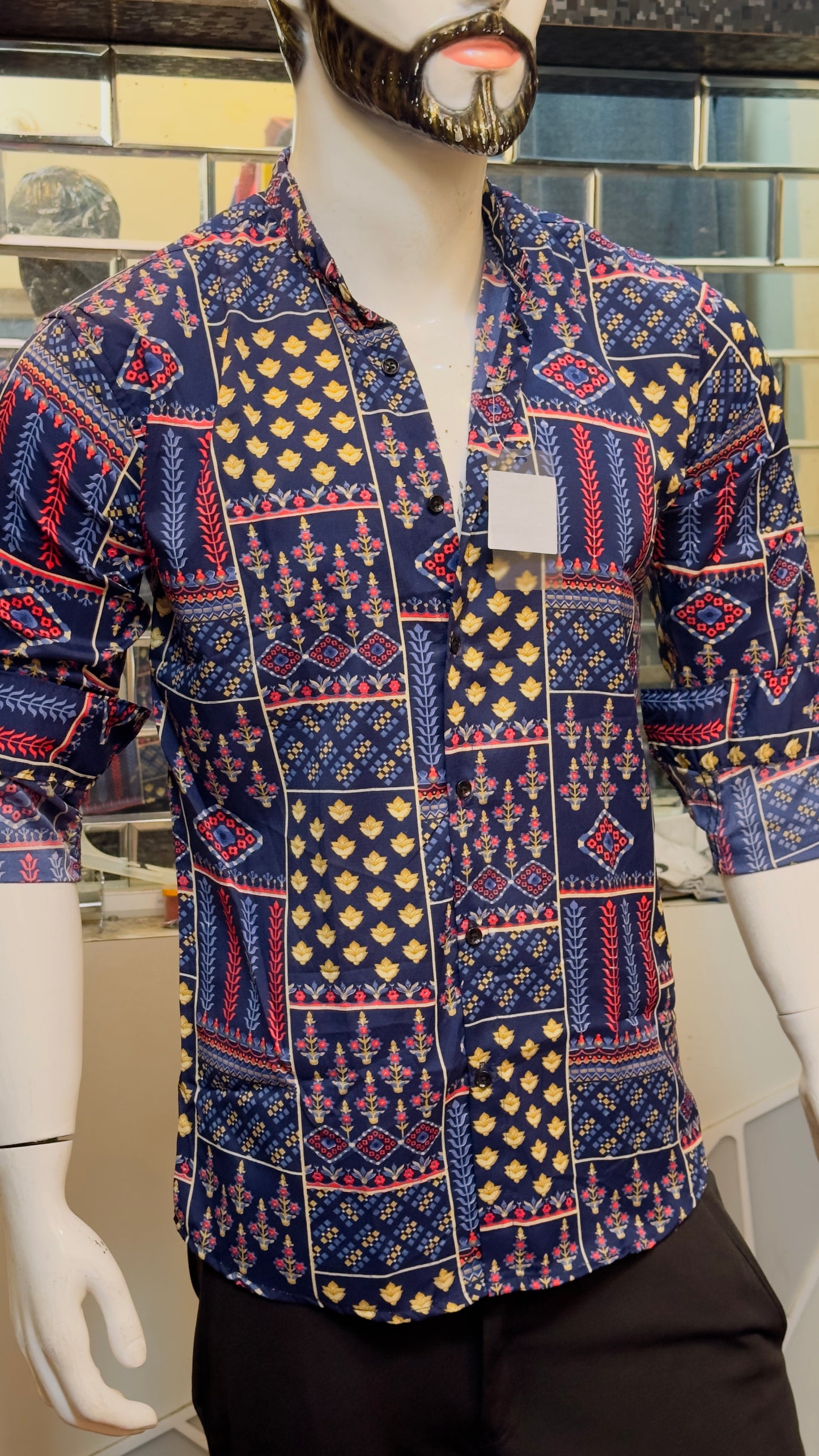 FULL BLUE SHIRT WITH CHINES COLLAR SLIM FIT