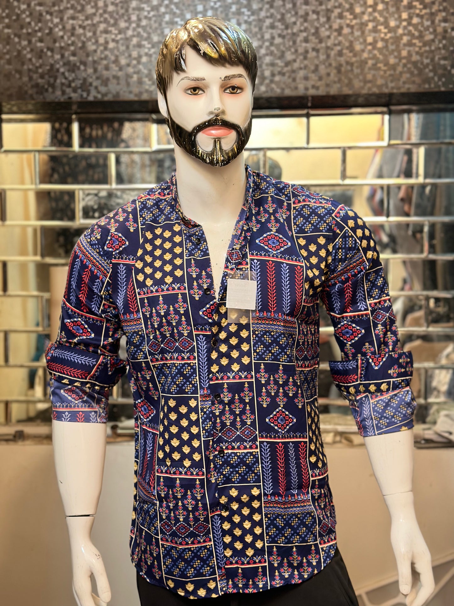 FULL BLUE SHIRT WITH CHINES COLLAR SLIM FIT