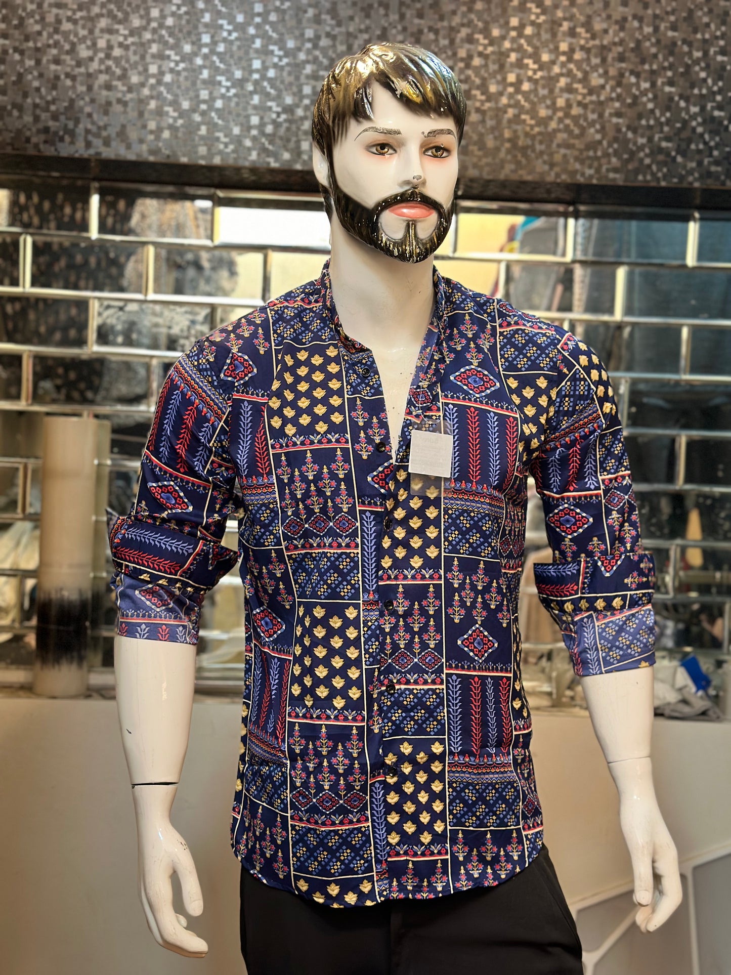 FULL BLUE SHIRT WITH CHINES COLLAR SLIM FIT