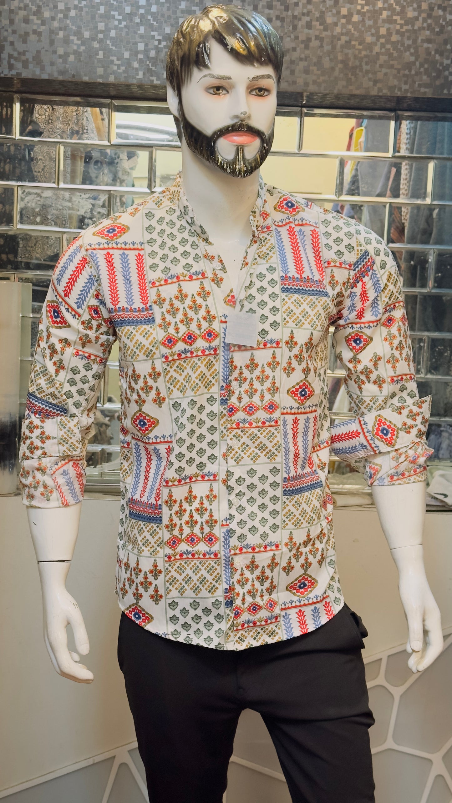 WHITE FULL BLUE SHIRT WITH CHINES COLLAR SLIM FIT