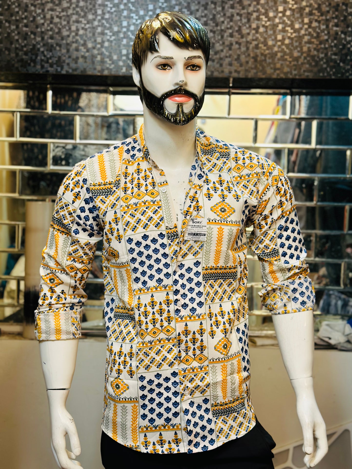 YELLOW FULL SHIRT WITH CHINES COLLAR SLIM FIT