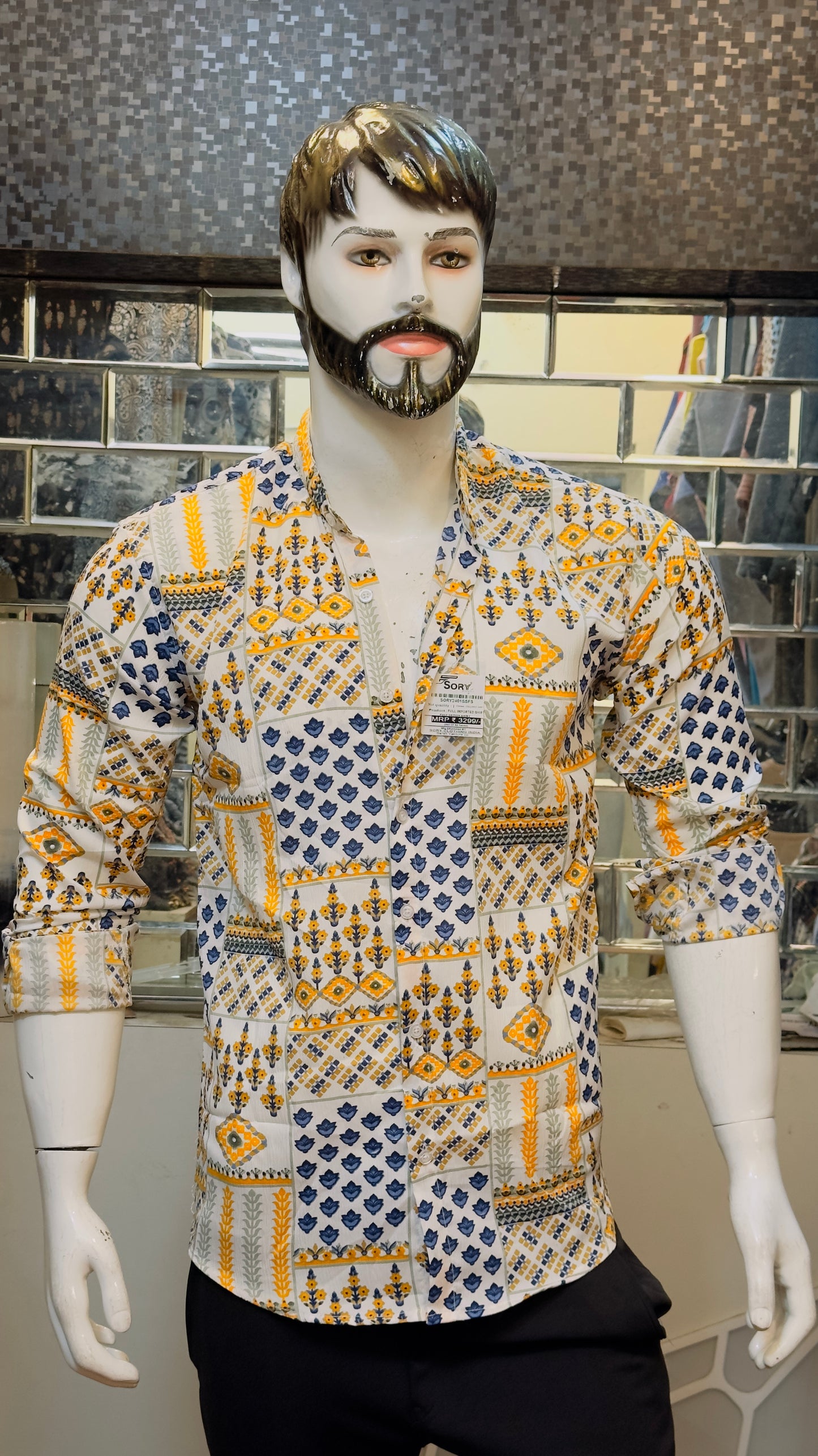 YELLOW FULL SHIRT WITH CHINES COLLAR SLIM FIT