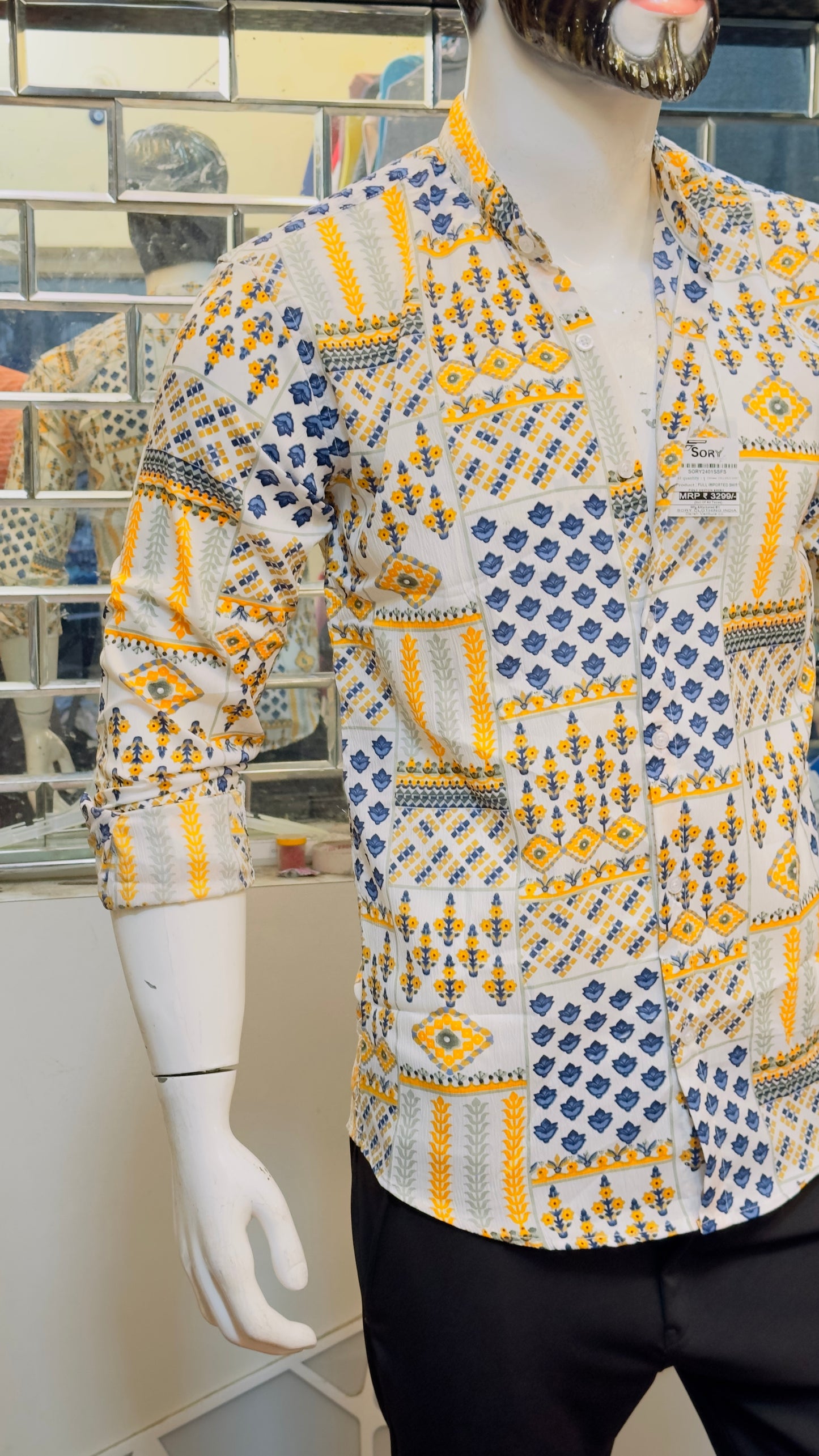 YELLOW FULL SHIRT WITH CHINES COLLAR SLIM FIT