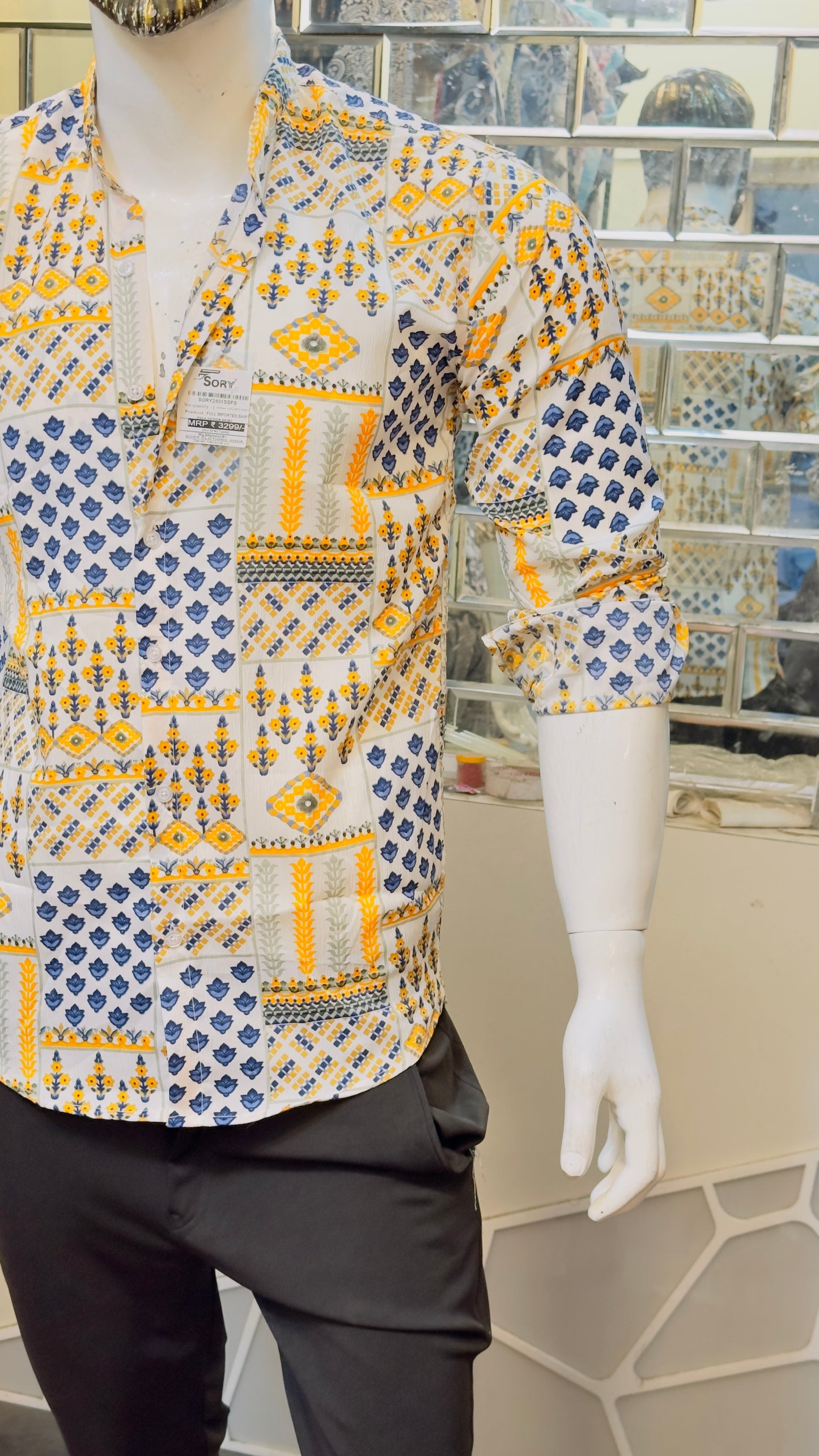 YELLOW FULL SHIRT WITH CHINES COLLAR SLIM FIT
