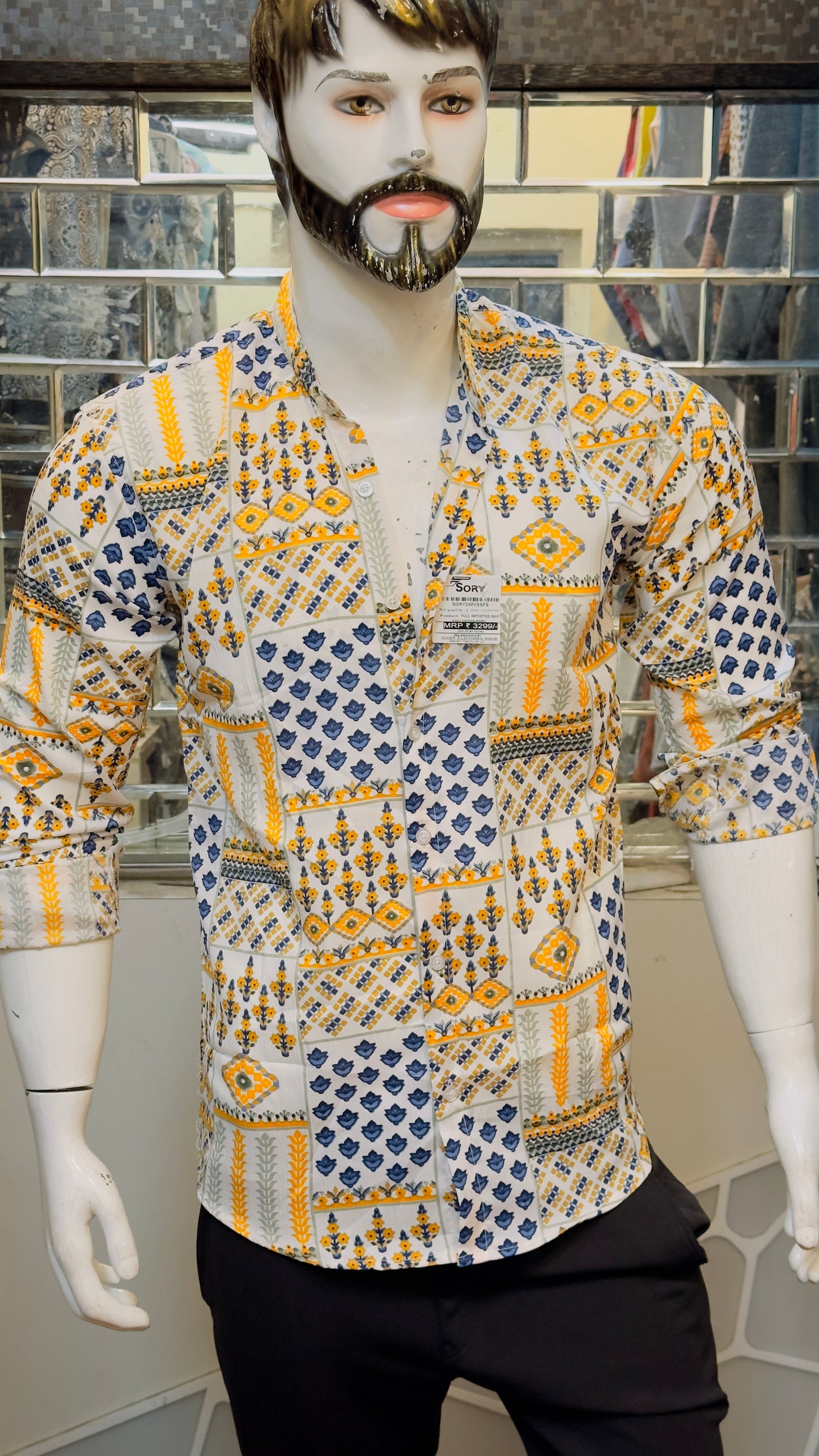 YELLOW FULL SHIRT WITH CHINES COLLAR SLIM FIT