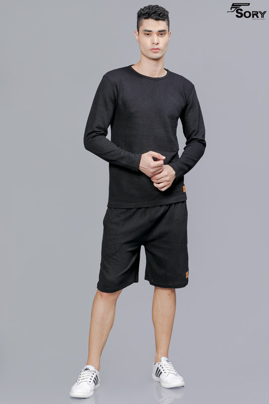 MEN PRINTED BLACK CO-ORDS SETS