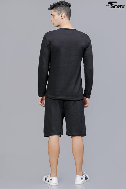 MEN PRINTED BLACK CO-ORDS SETS