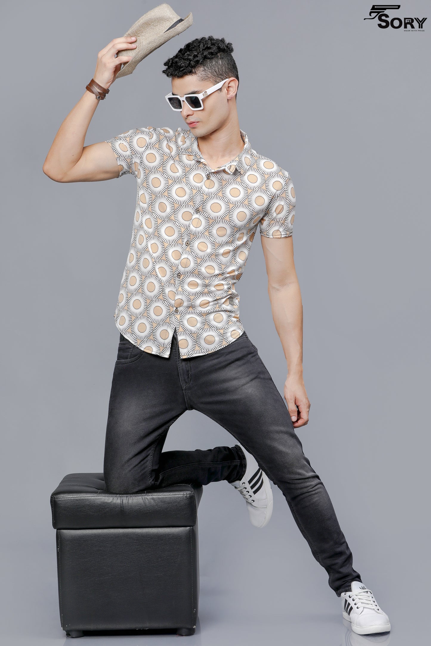SORY BLACK AND PEACH PRINTED SHIRTS