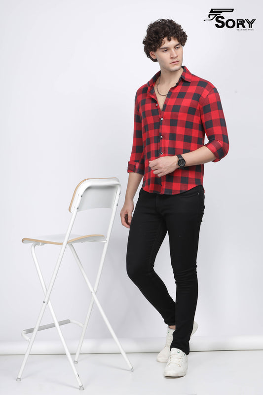 RED AND BLACK PRINTED SHIRT SORY