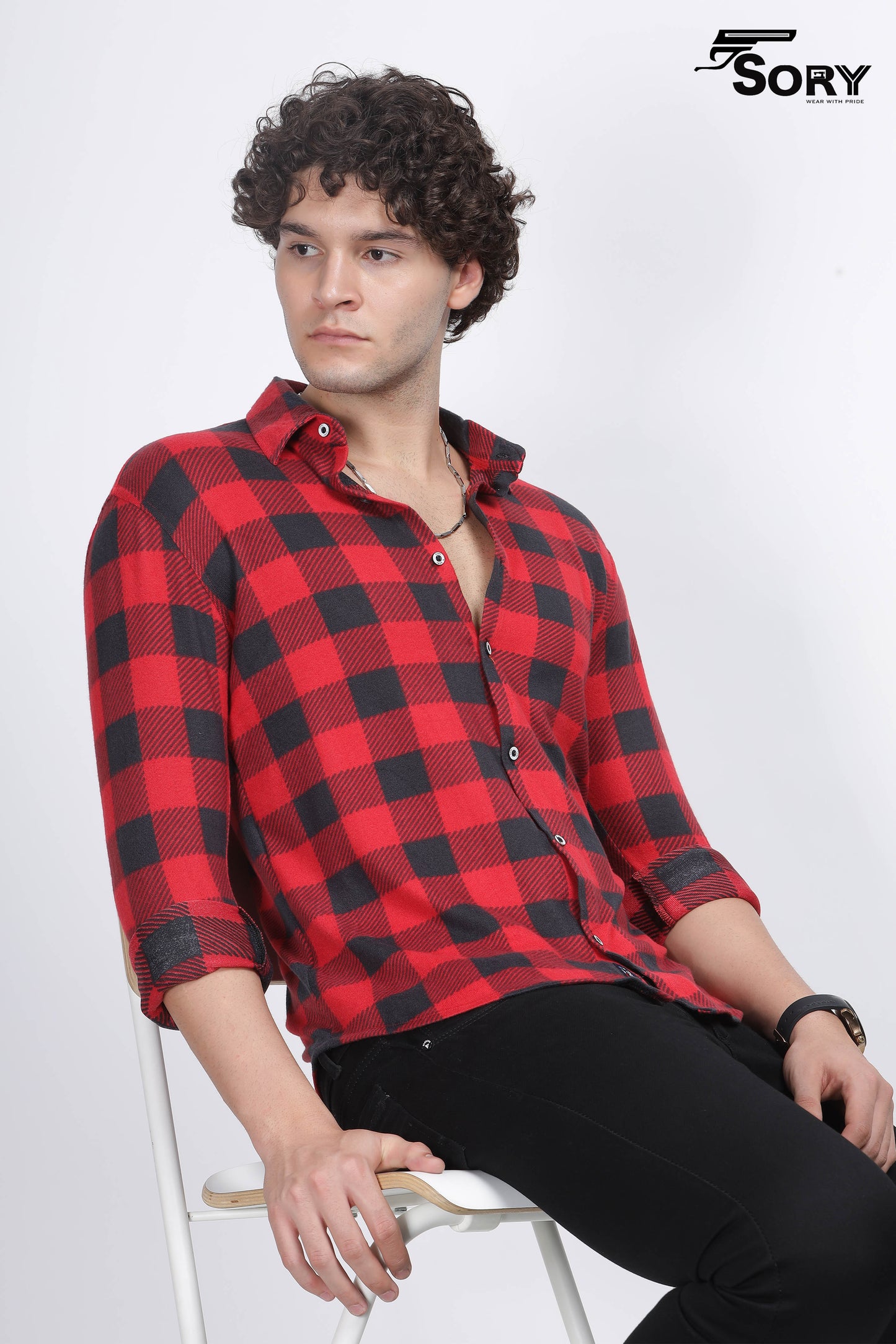 RED AND BLACK PRINTED SHIRT SORY