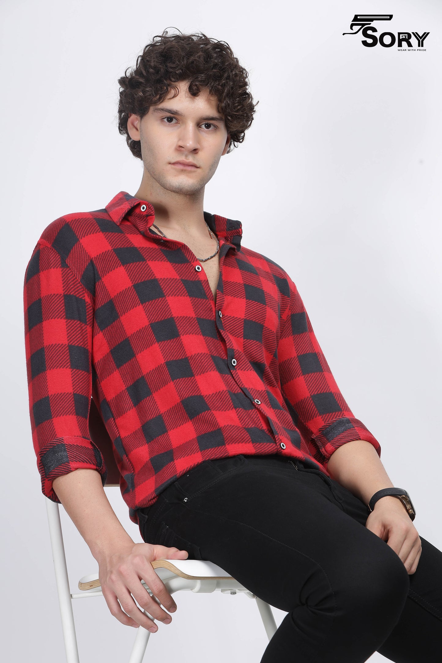 RED AND BLACK PRINTED SHIRT SORY