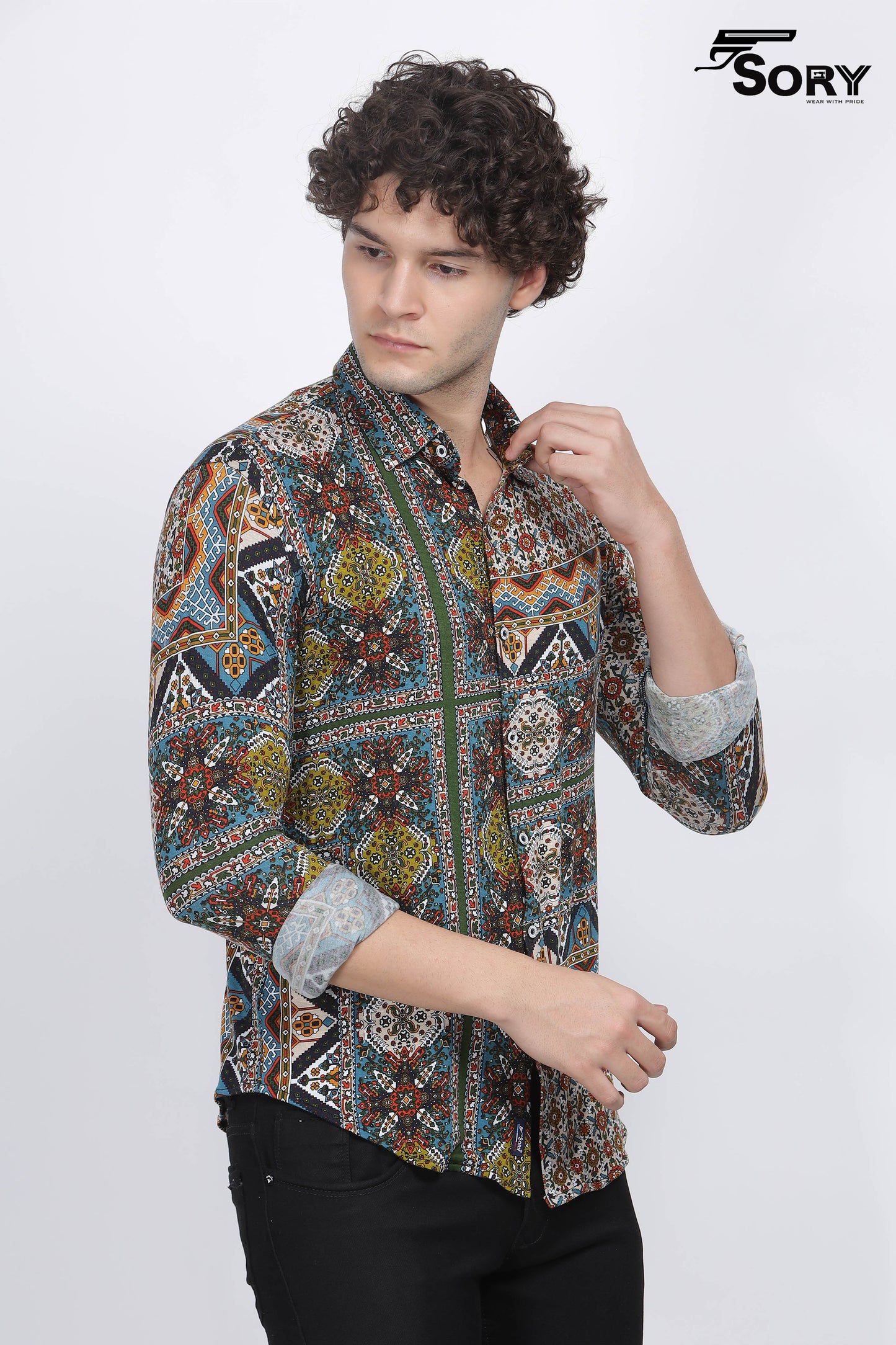 Printed Spread Collar Indian Slim Casual Shirt
