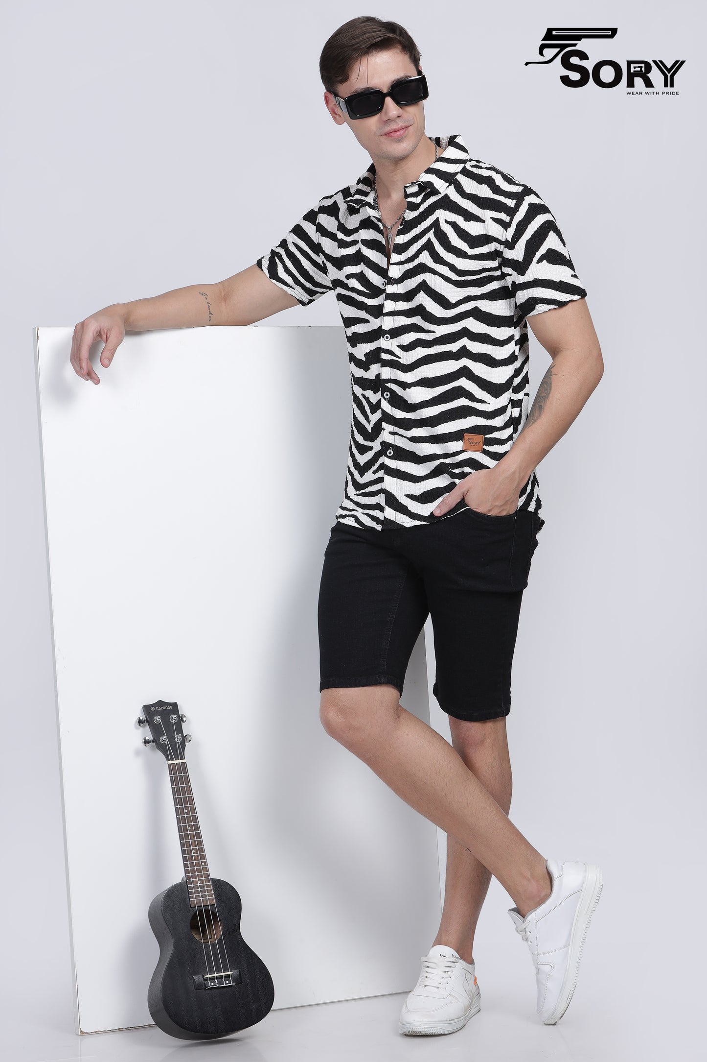ANIMAL PRINT CRUSHED HALF SHIRT