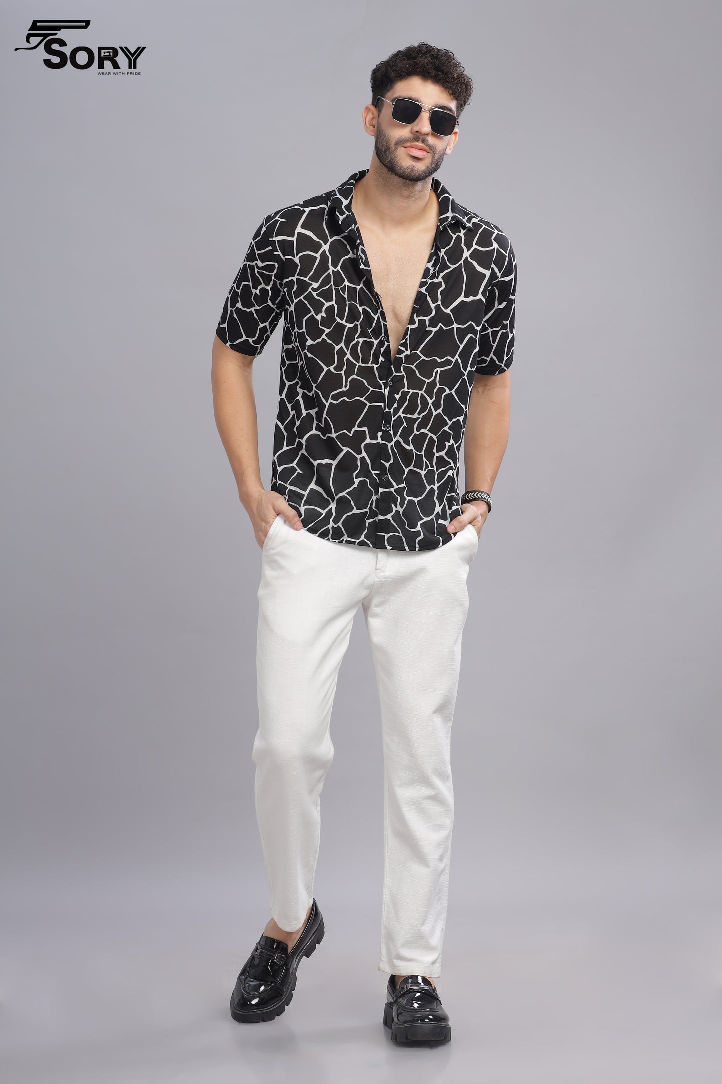 black and white print body cooling shirt sory
