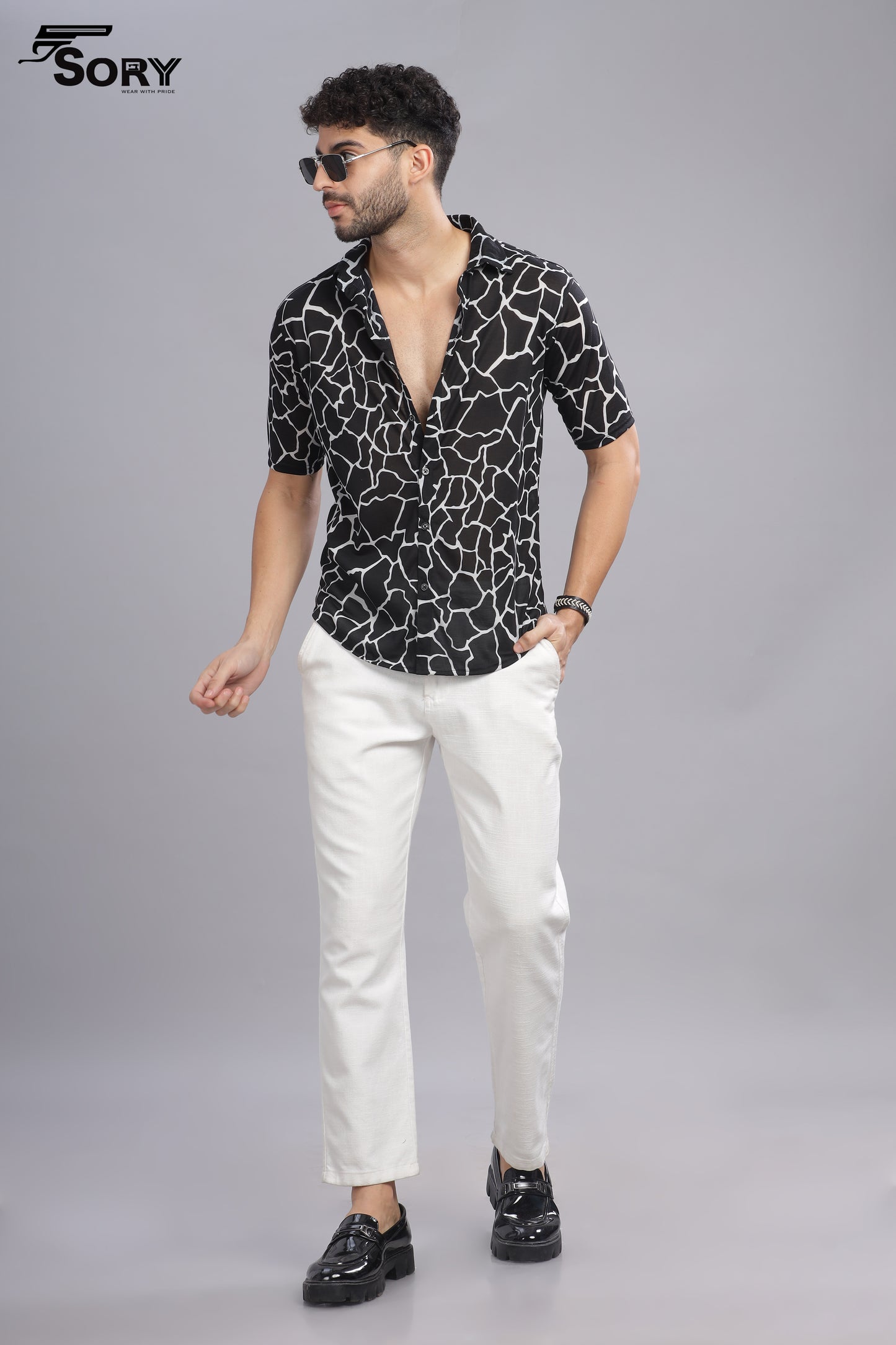 black and white print body cooling shirt sory