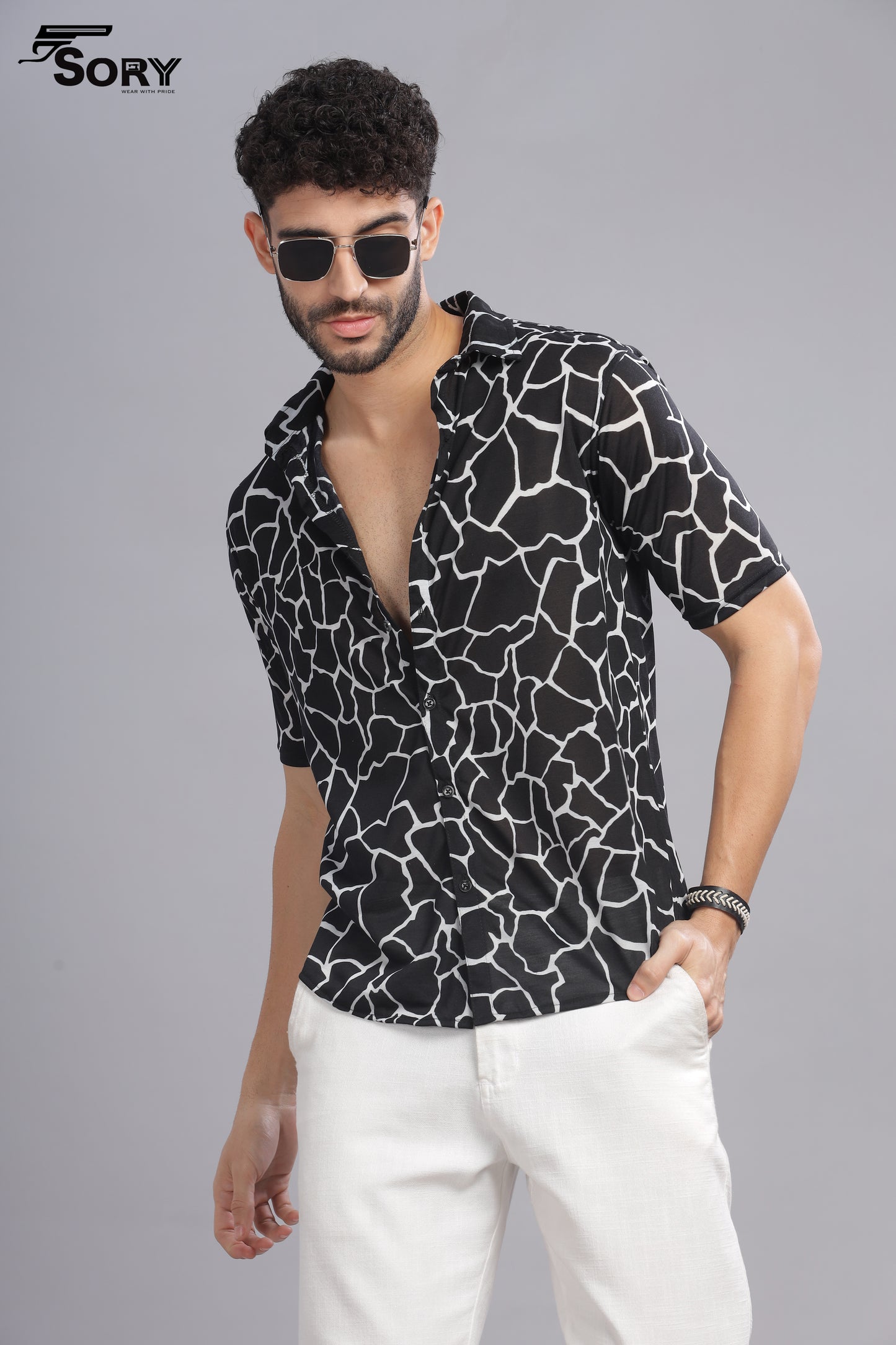 black and white print body cooling shirt sory