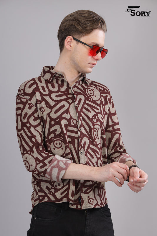 Viscose Shirt Slim Fit brown Patterend Men Shirt By