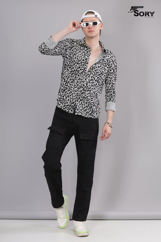 grey and black cheetah print full shirt