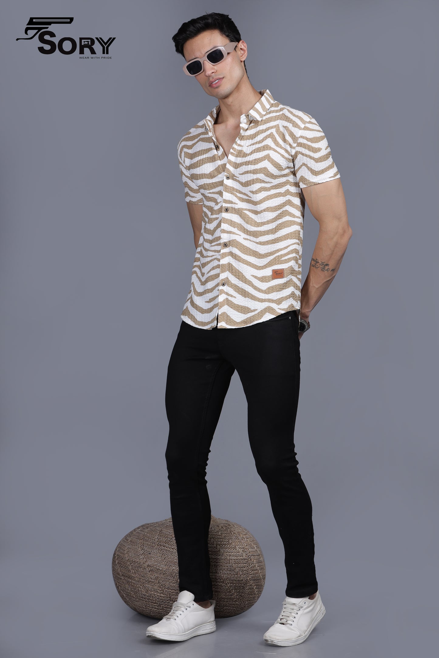 CRUHED FABRIC HALF SHIRT